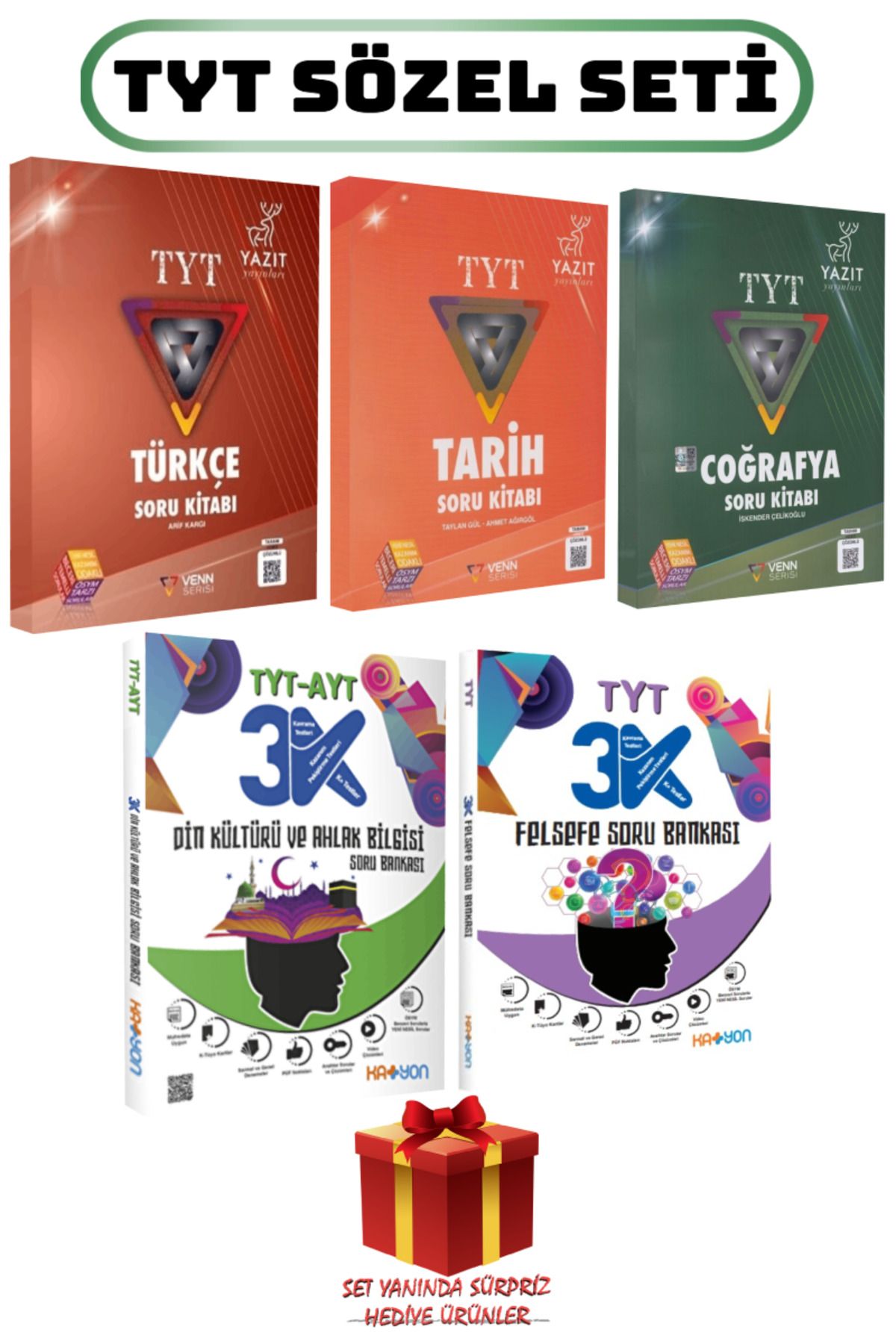 Yazıt Yayınları TYT Sözel Seti: Türkçe+Tarih+Coğrafya+Din Kültürü ve Ahlak Bilgisi+Felsefe Soru Bankası+Hediye