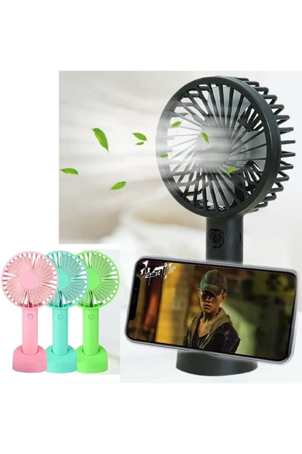 ESTRON Mini Şarjlı Standlı El Vantilatörü Fanı Soğutucu - (Beyaz, Siyah, Pembe, Yeşil, Mavi)