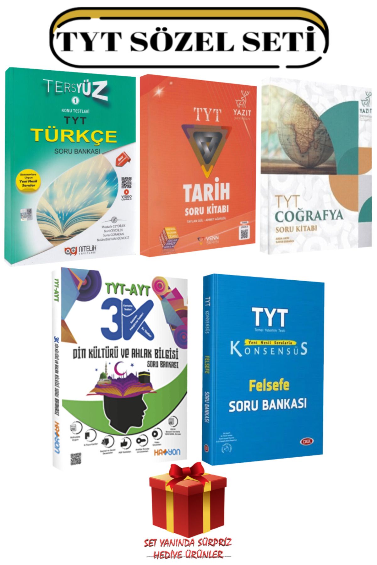 Nitelik Yayınları TYT Sözel Seti: Türkçe+Tarih+Coğrafya+Din Kültürü ve Ahlak Bilgisi+Felsefe Soru Bankası+Hediye