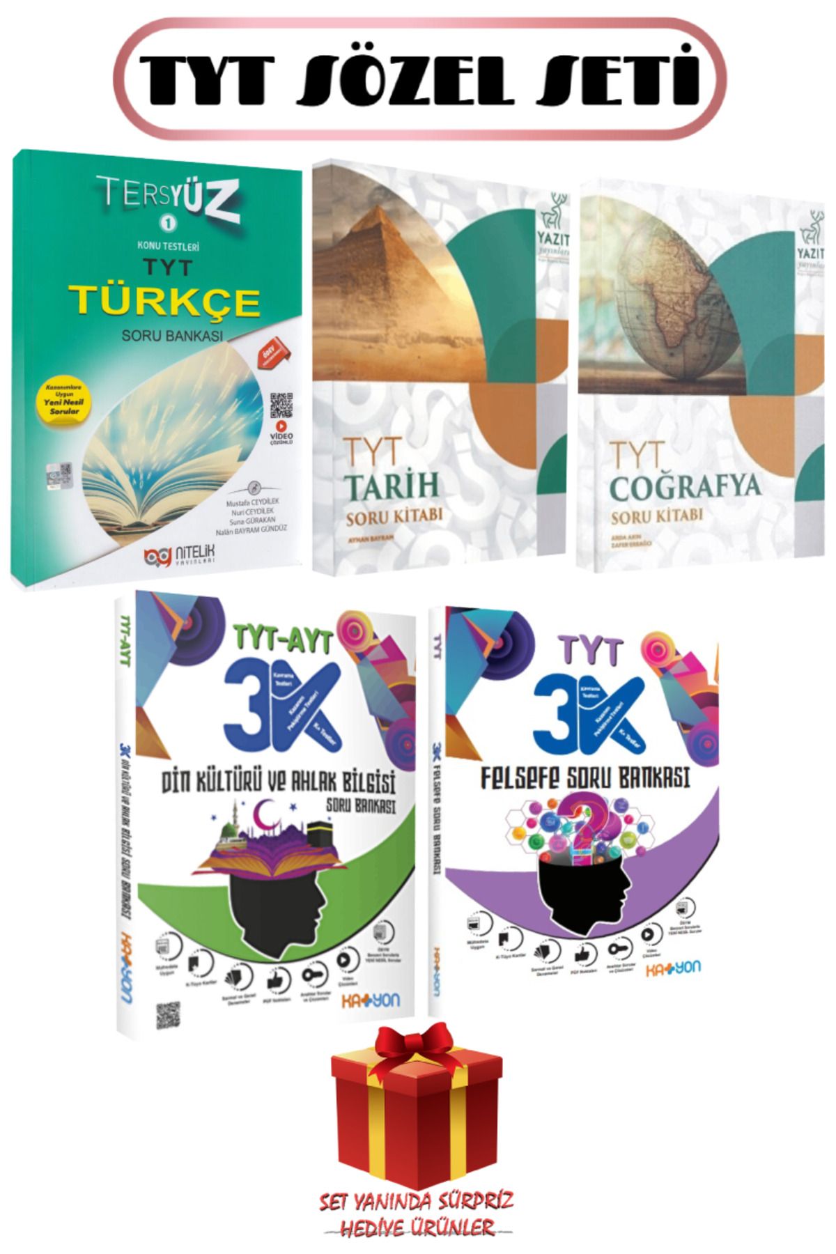 Nitelik Yayınları TYT Sözel Seti: Türkçe+Tarih+Coğrafya+Din Kültürü ve Ahlak Bilgisi+Felsefe Soru Bankası+Hediye