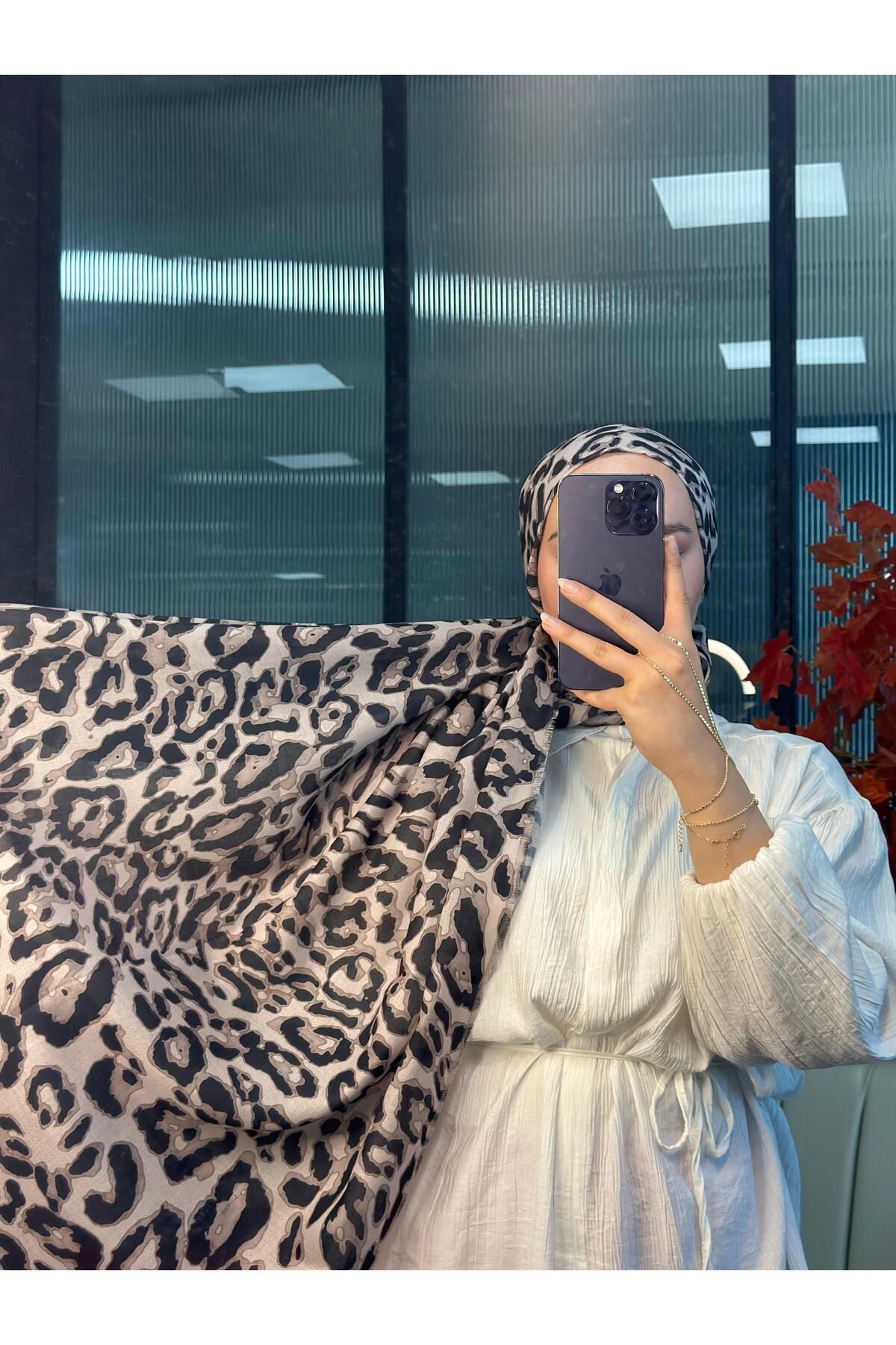 Oxygen Scarfs Ala Leopar Desen Naturel Pamuk Şal