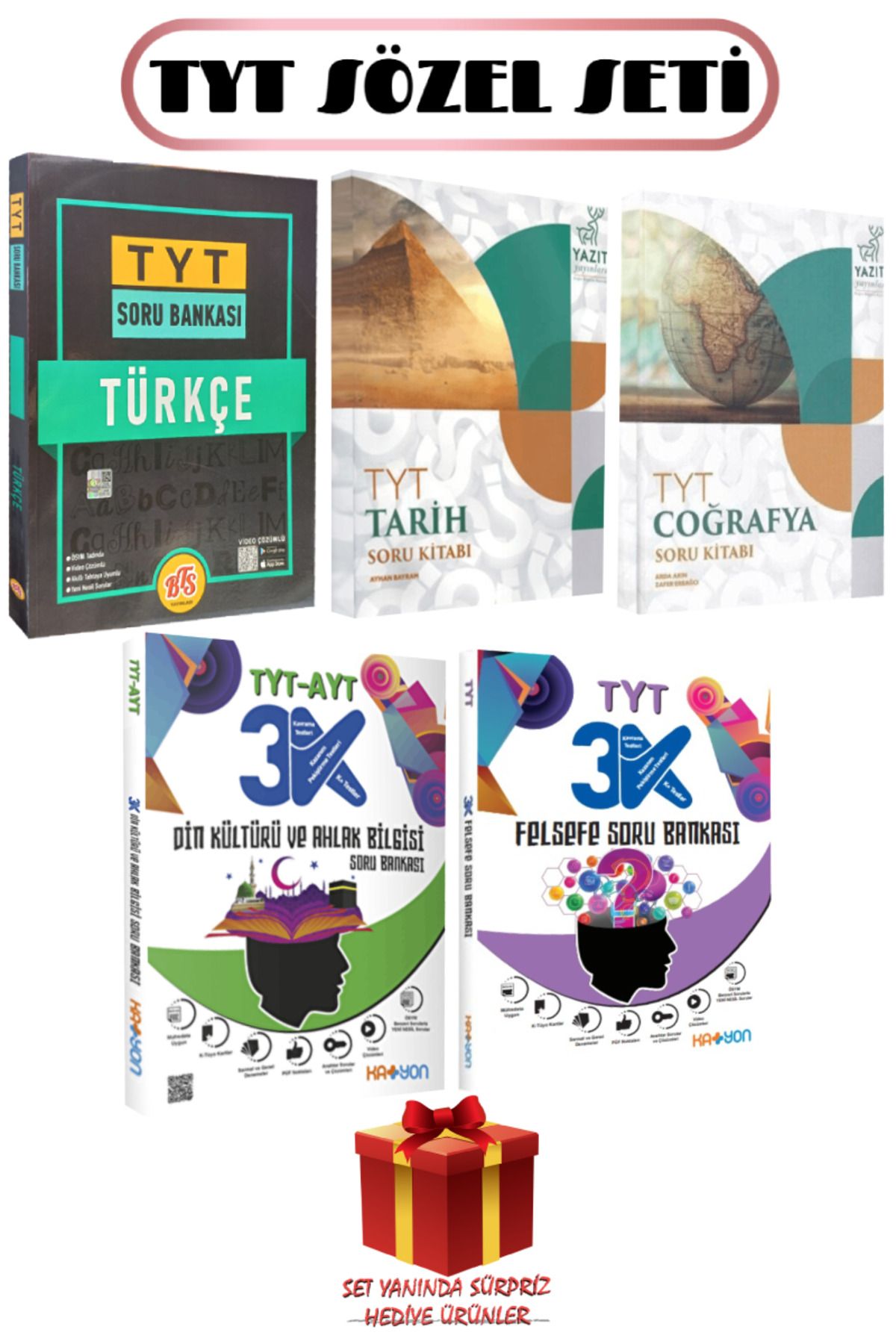 Yazıt Yayınları TYT Sözel Seti: Türkçe+Tarih+Coğrafya+Din Kültürü ve Ahlak Bilgisi+Felsefe Soru Bankası+Hediye
