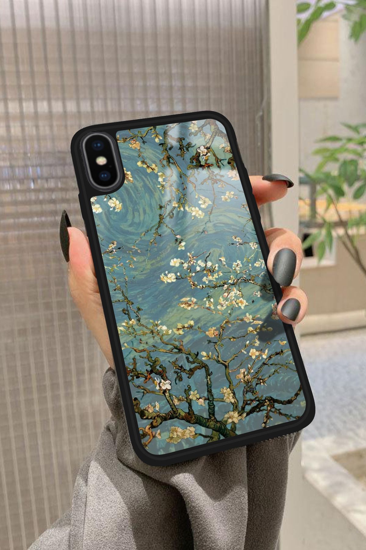 Snacase iPhone X Uyumlu Van Gogh Yeşil Ağaç Tablo Tasarımlı Glossy Premium Kılıf