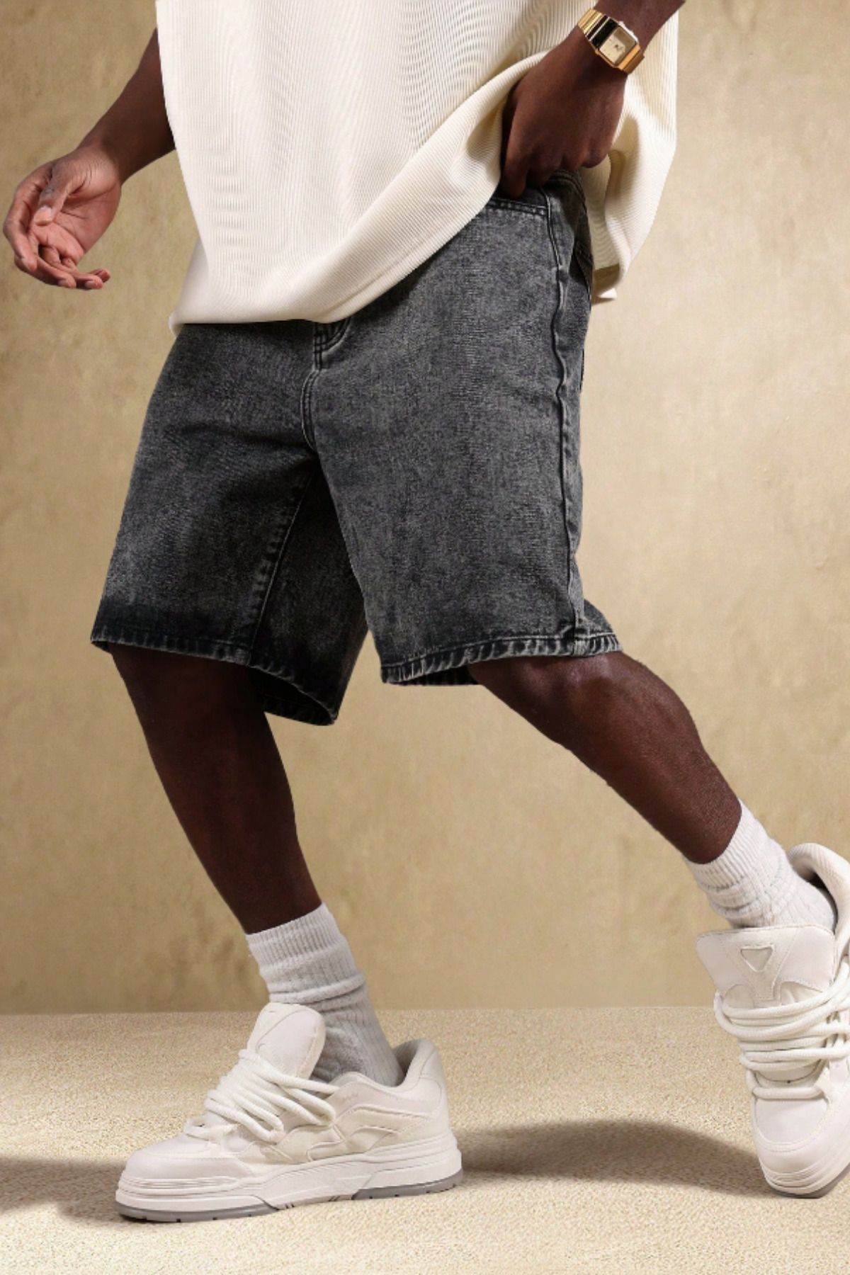 COOL TARZ Erkek Baggy Fit Kot Şort Antrasit