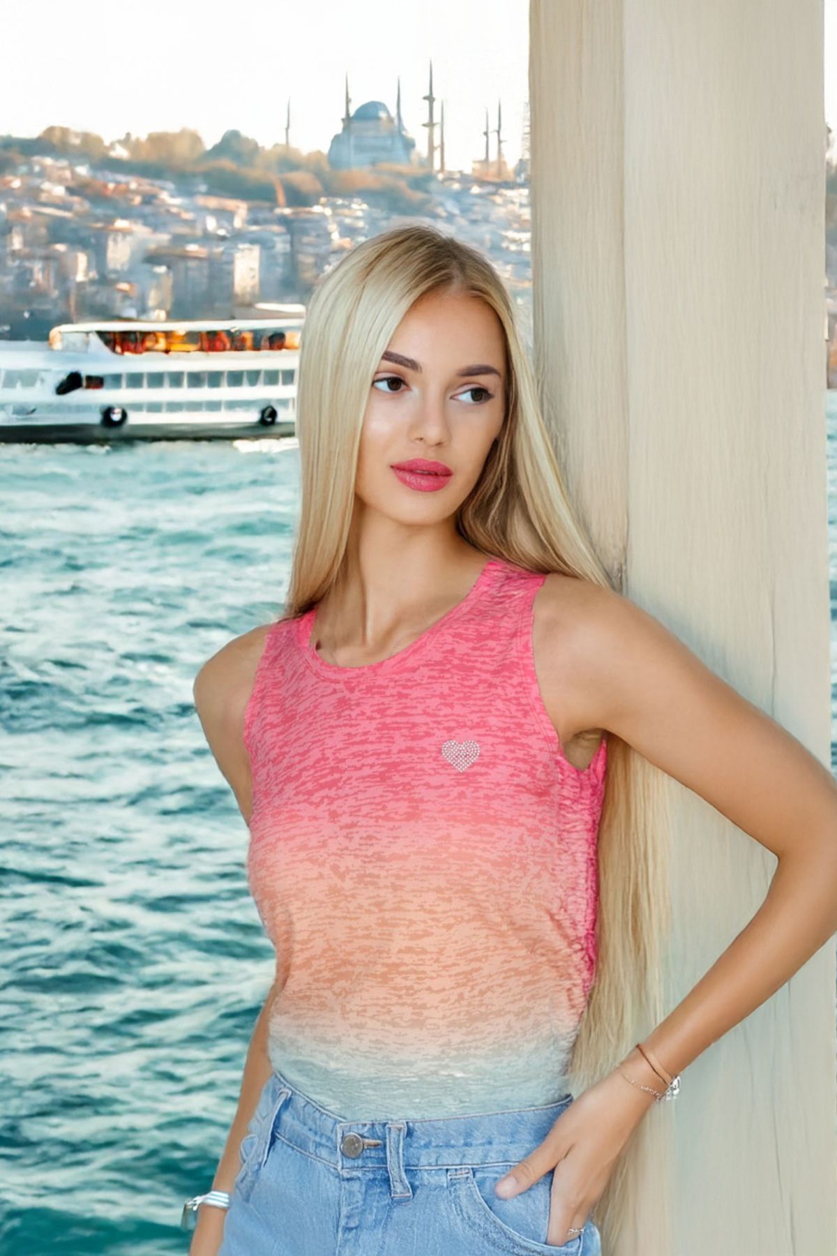 Pia Velle Renk Geçişli Taş Kalp Detaylı Kolsuz Kadın Atlet – Yazlık Spor Şıklık