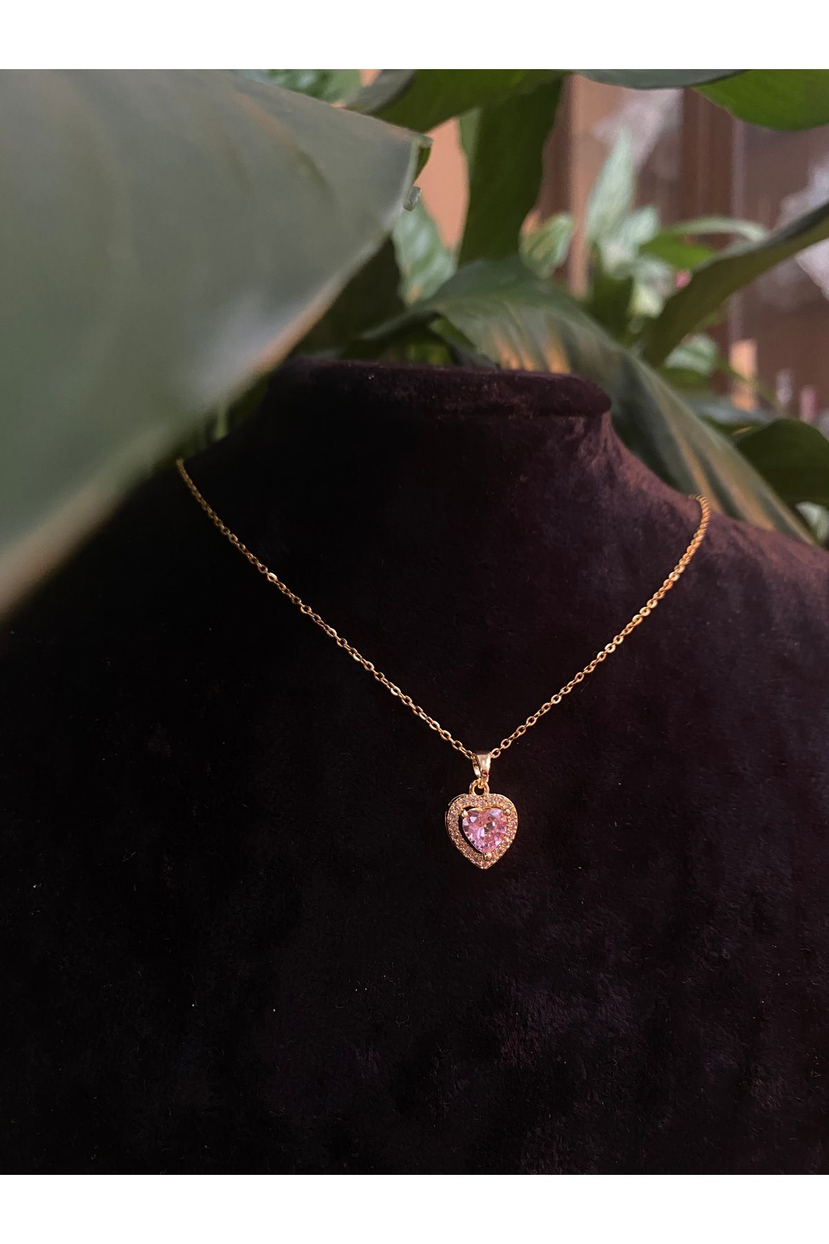 MODA Barbiecore Işıltılı Pembe Kristal Kalp Kolye