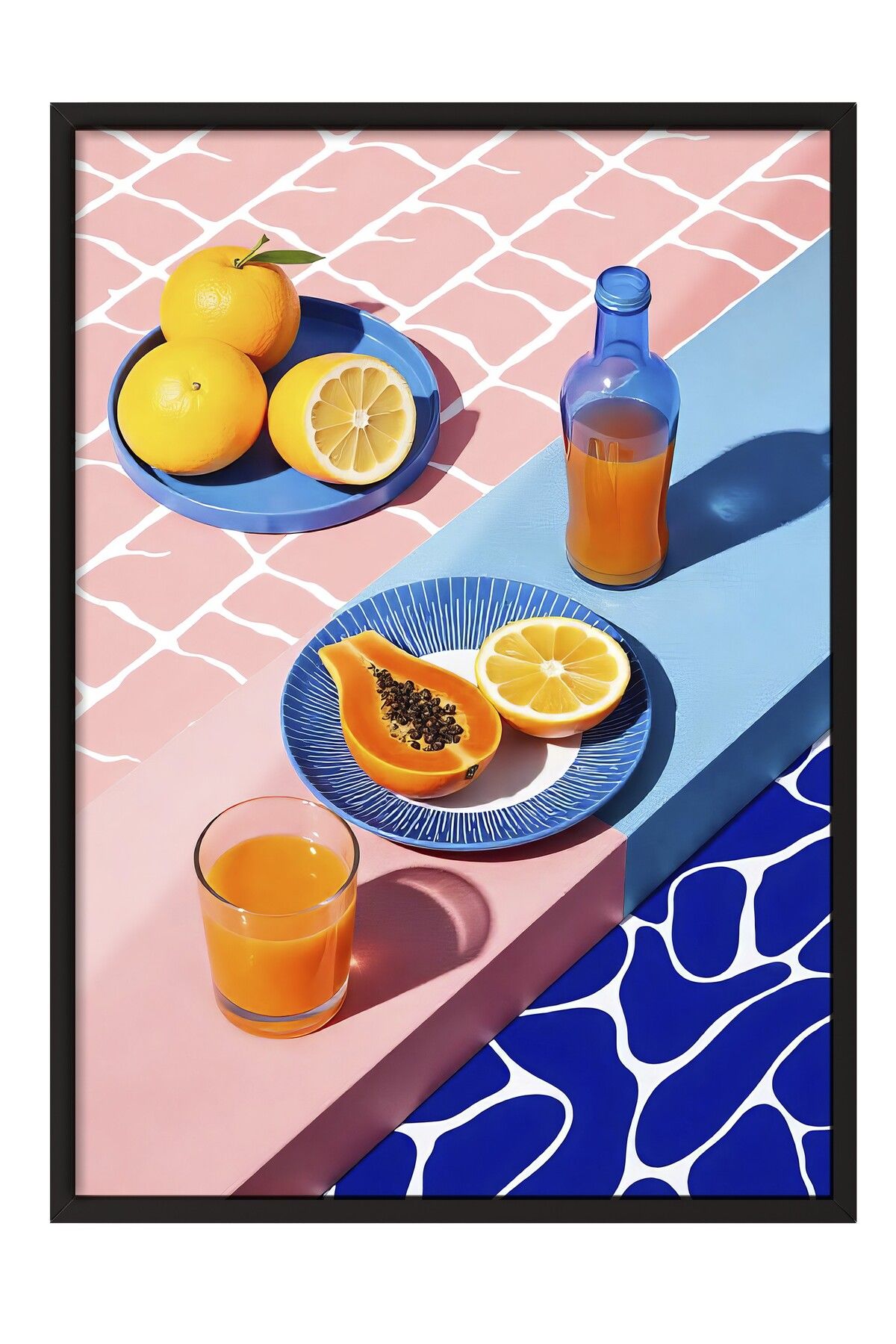 Postifull Siyah Çerçeveli Tablo, Portakallar ve Limonlar, İllüstrasyon, Maximalist, Pembe Renk Poster, 2025 Ya