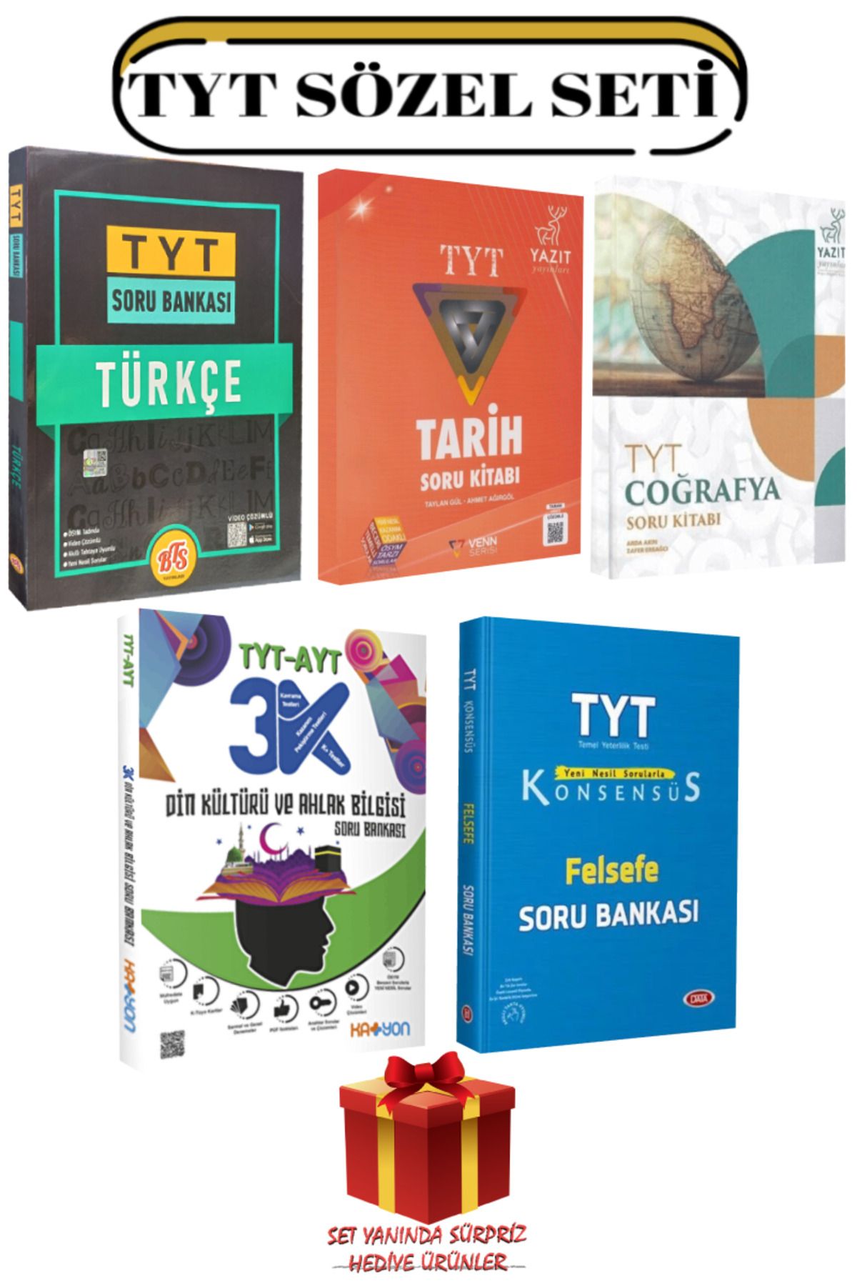 Yazıt Yayınları TYT Sözel Seti: Türkçe+Tarih+Coğrafya+Din Kültürü ve Ahlak Bilgisi+Felsefe Soru Bankası+Hediye