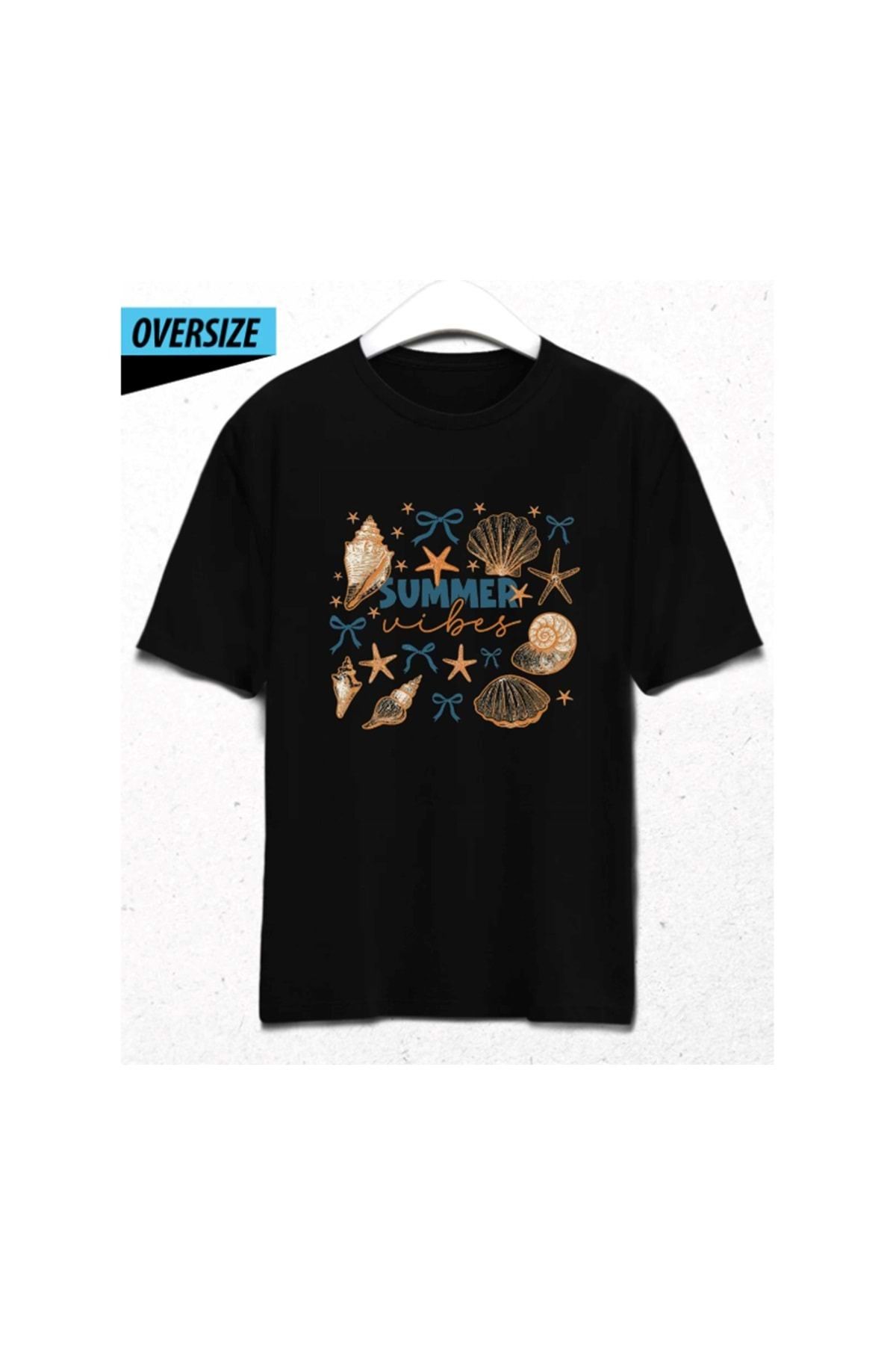 HENA DİZAYN Summer Vibes Oversize Unisex T-Shirt Siyah