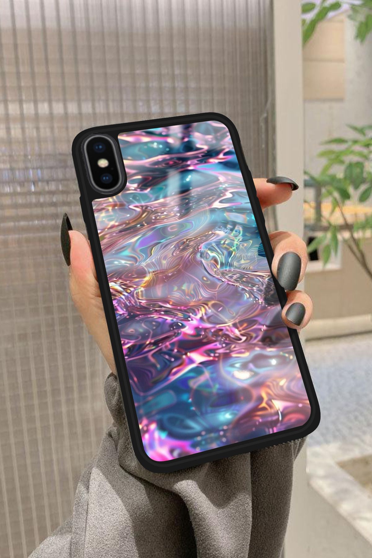 Snacase iPhone X Uyumlu Simli Dalga Tasarımlı Glossy Premium Kılıf