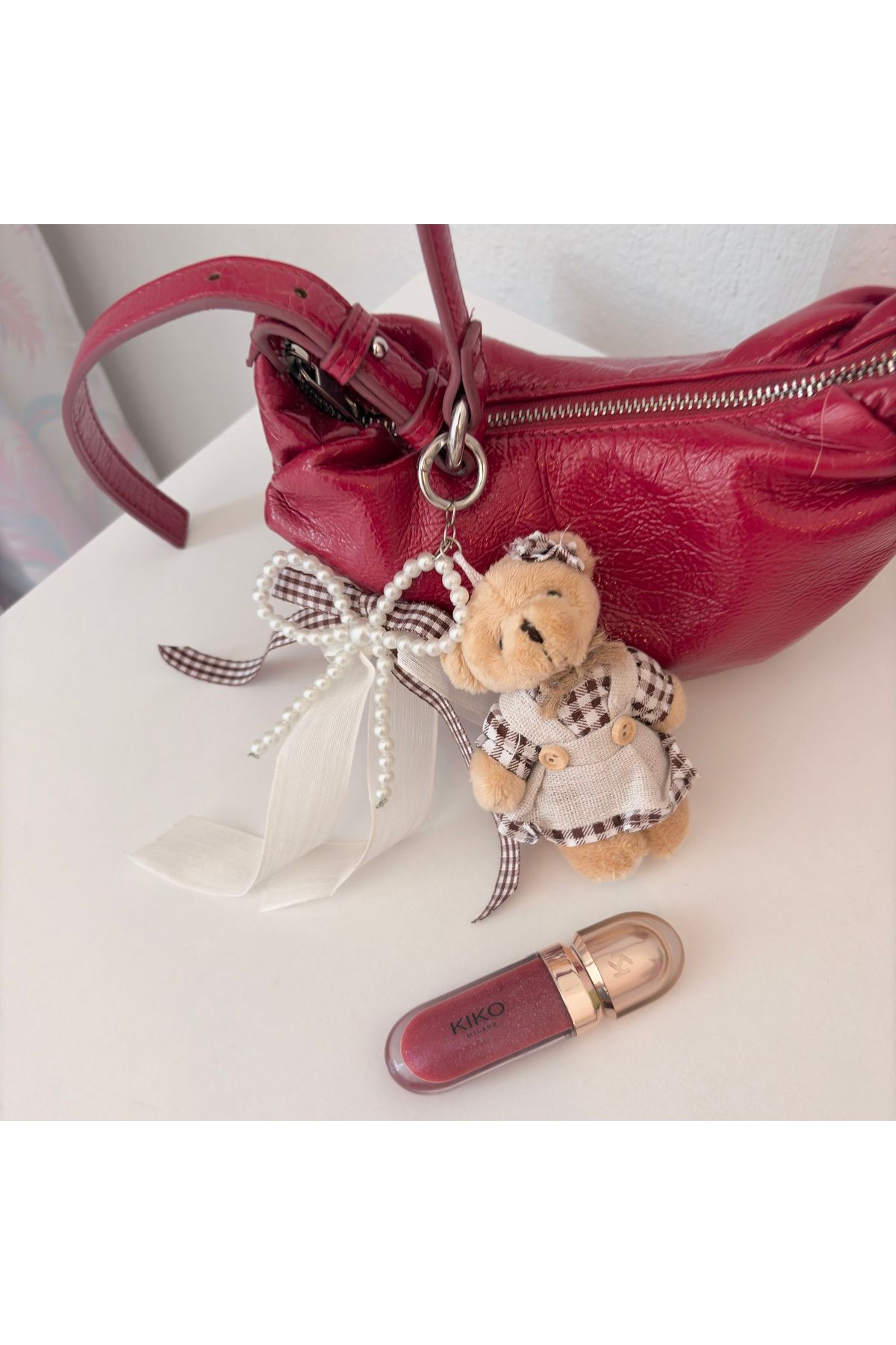 PİNKUE Pinkue Vintage Bear Charm / Fiyonklu Ayıcık Anahtarlık & Çanta Süsü