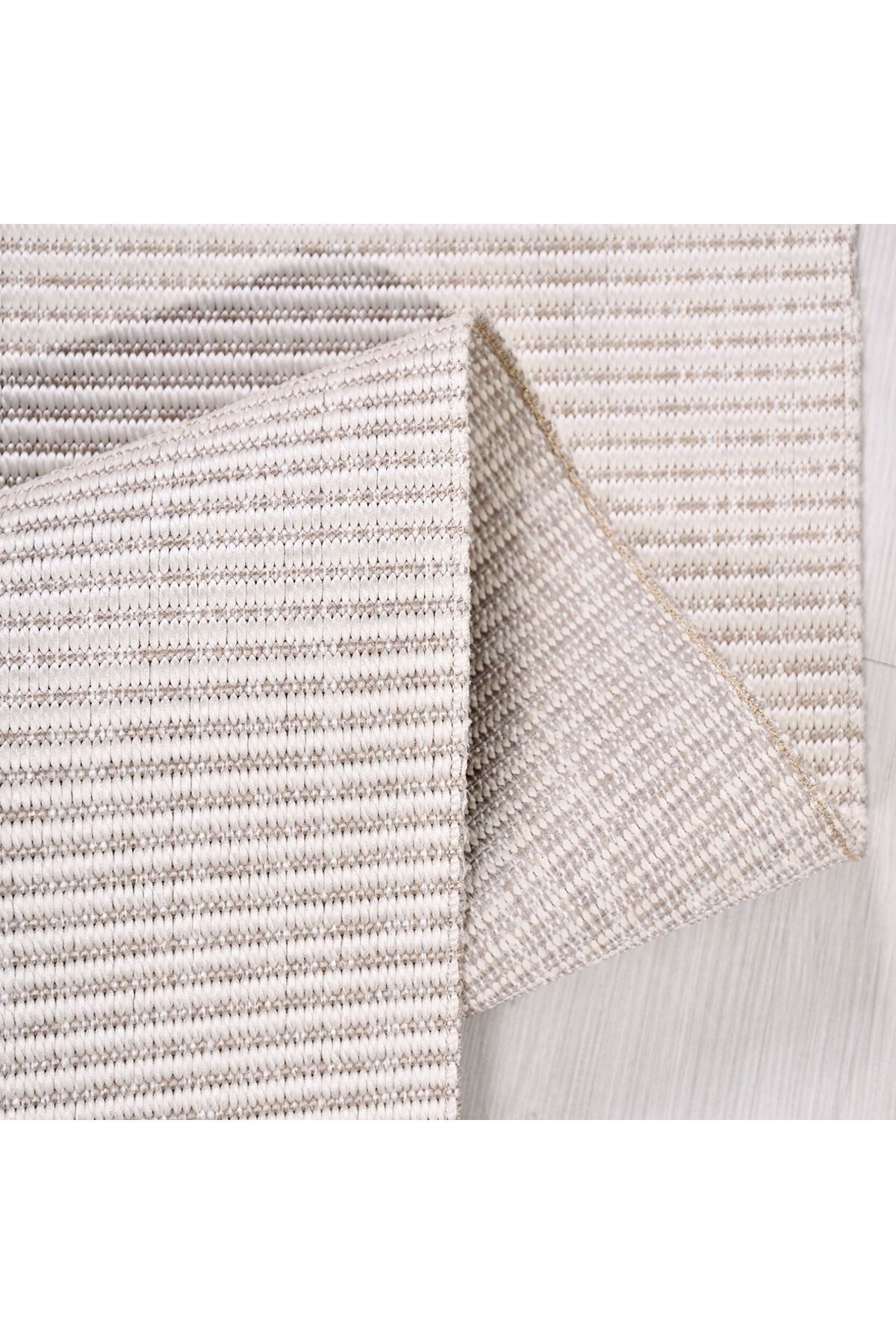 Piala Home Krem Düz Çizgi Desenli Sisal Halı