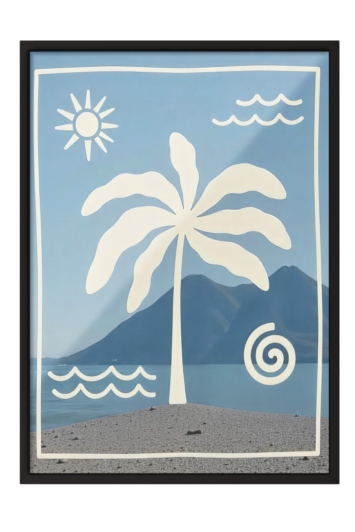 Postifull Siyah Çerçeveli Tablo, Palmiye Ağaçları, İllüstrasyon, Maximalist, Mavi Renk Poster, 2025 Yaz Seçkis
