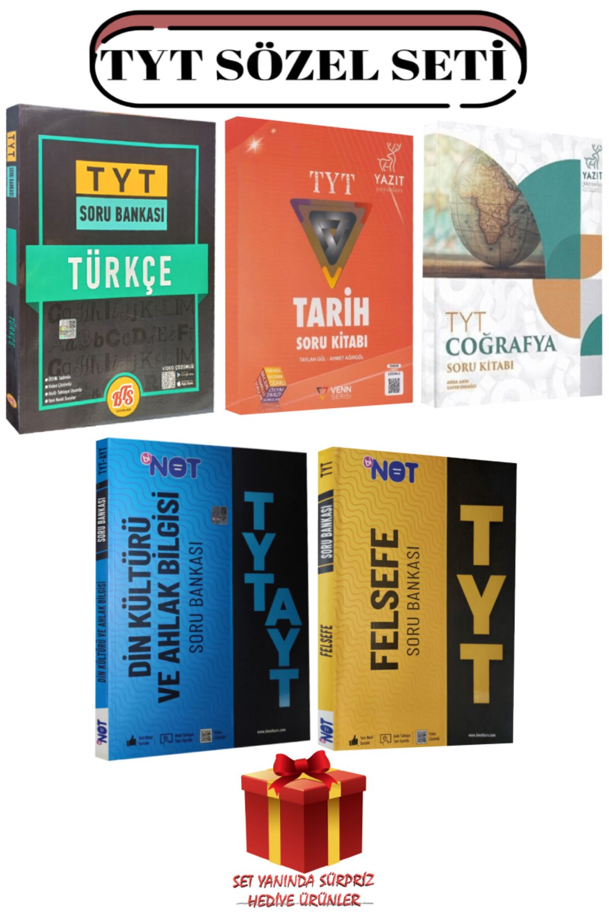 Yazıt Yayınları TYT Sözel Seti: Türkçe+Tarih+Coğrafya+Din Kültürü ve Ahlak Bilgisi+Felsefe Soru Bankası+Hediye