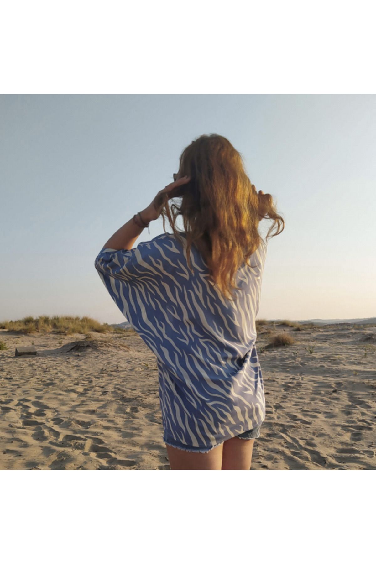 Kirpiwork Mavi Zebra Kimono Sabahlık