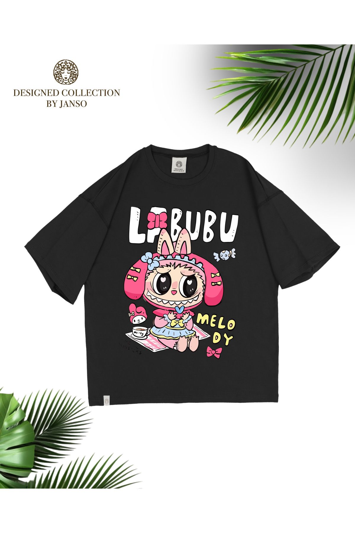 JANSO GROUP - KADIN KISA KOLLU TSHIRT BASKILI PAMUKLU OVERSİZE