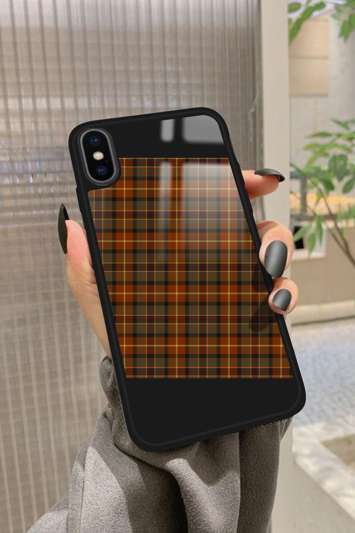Snacase iPhone Xs Uyumlu Kırmızı Kare Tasarımlı Glossy Premium Kılıf