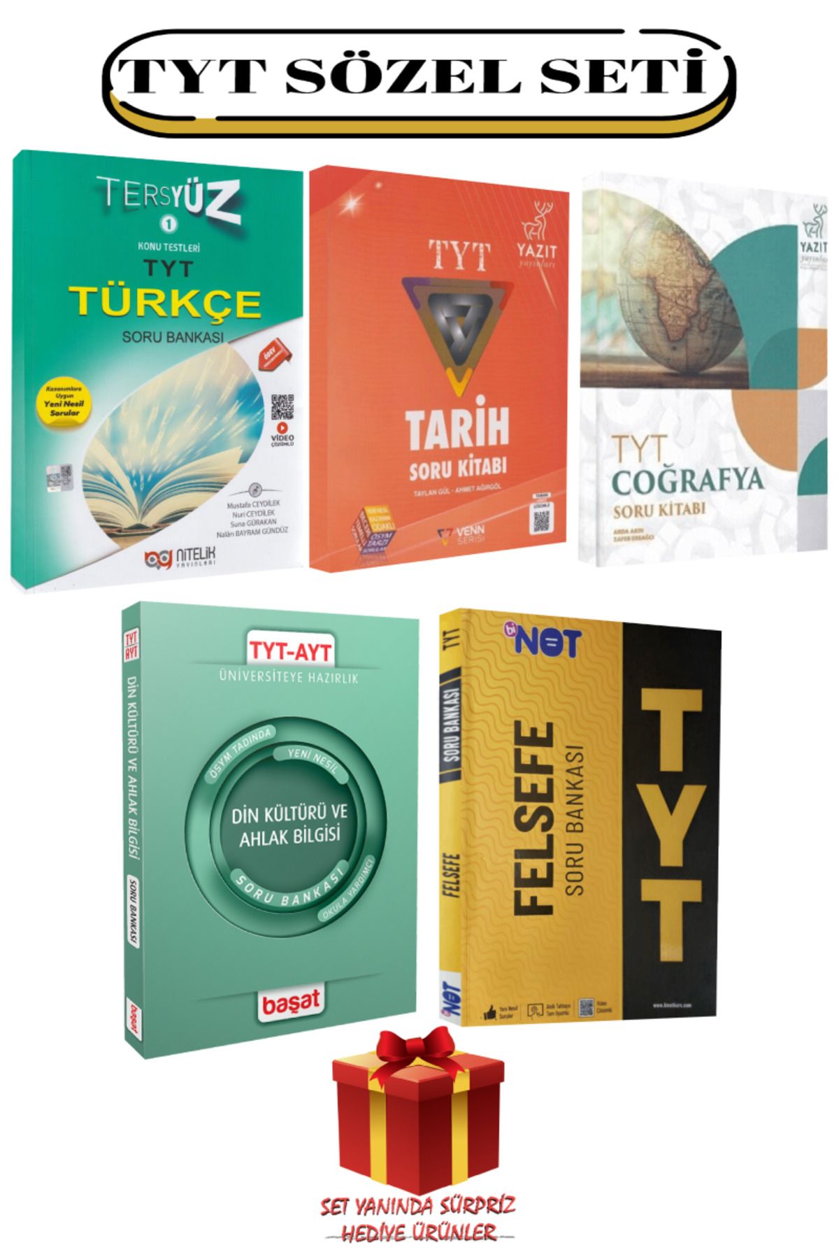 Nitelik Yayınları TYT Sözel Seti: Türkçe+Tarih+Coğrafya+Din Kültürü ve Ahlak Bilgisi+Felsefe Soru Bankası+Hediye