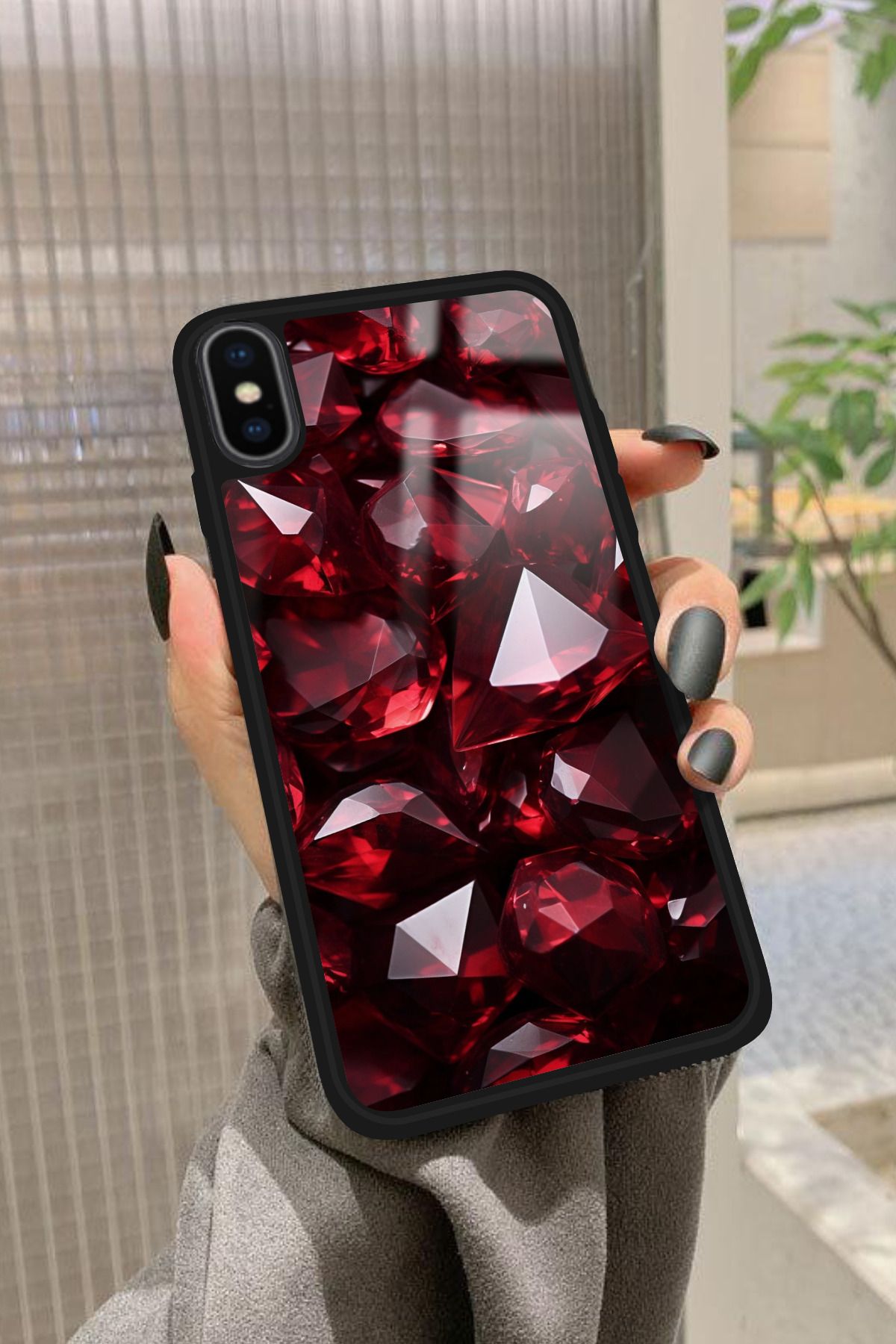 Snacase iPhone X Uyumlu Bordo Taş Tasarımlı Glossy Premium Kılıf