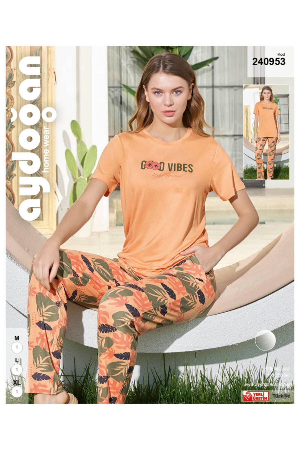 Aydoğan Kadın Kısa Kollu Turuncu Viskon Pijama Takım 240953