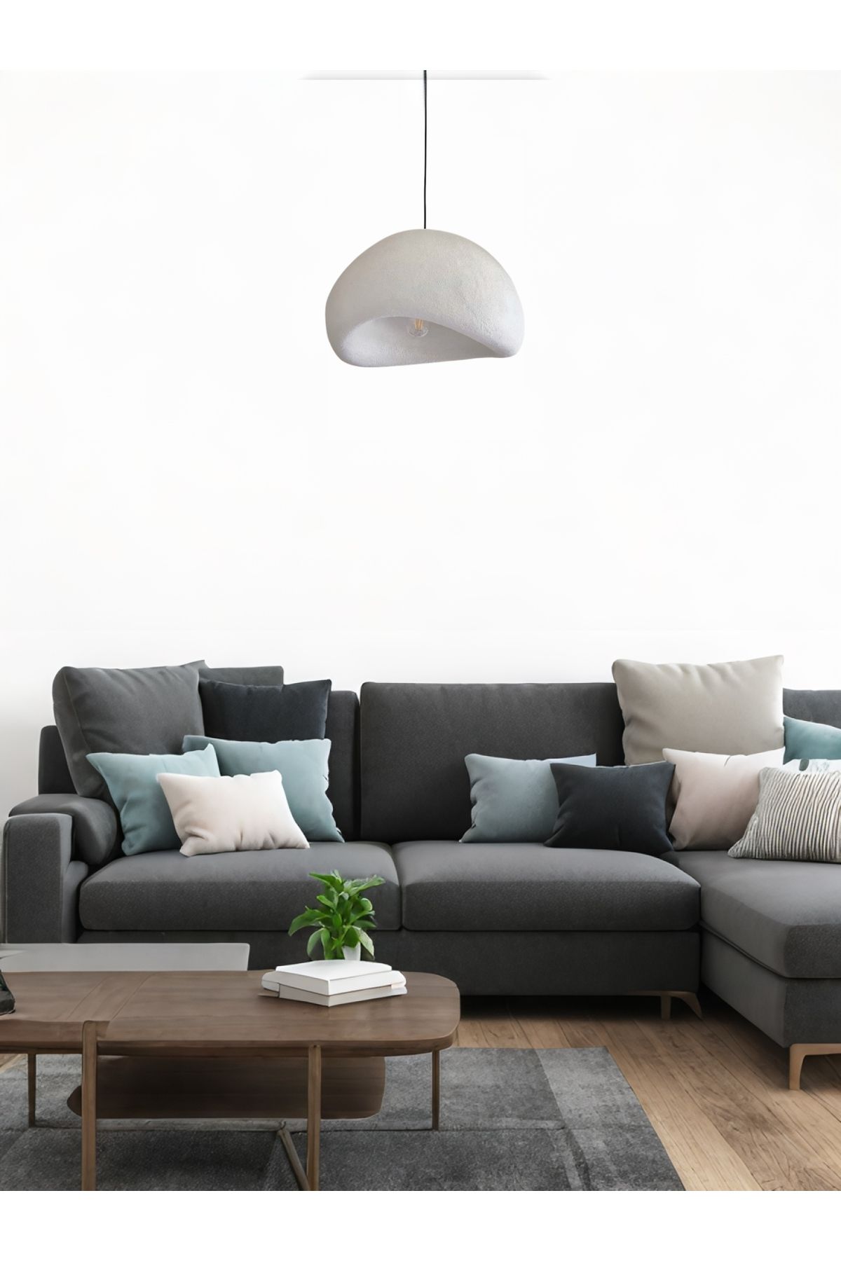 Lunalore Beton Dokulu Bohem İskandinav Modern Tasarım Rustik E27 Duy Tekli Sarkıt Avize 40 CM