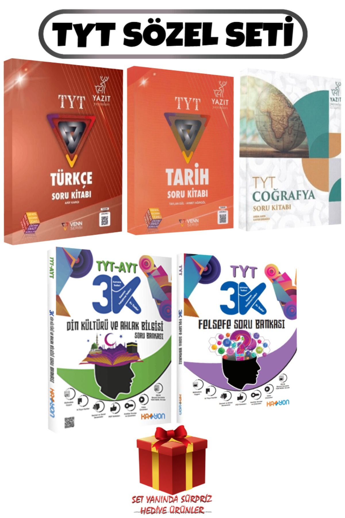 Yazıt Yayınları TYT Sözel Seti: Türkçe+Tarih+Coğrafya+Din Kültürü ve Ahlak Bilgisi+Felsefe Soru Bankası+Hediye