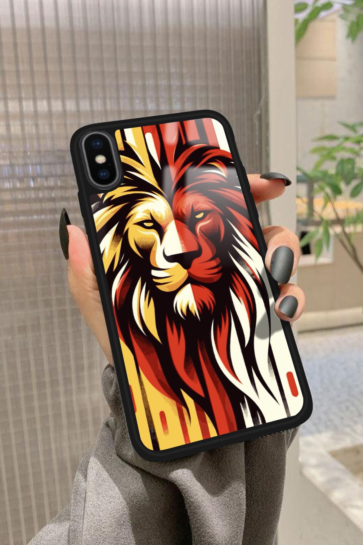 Snacase iPhone X Uyumlu Aslan Tasarımlı Glossy Premium Kılıf