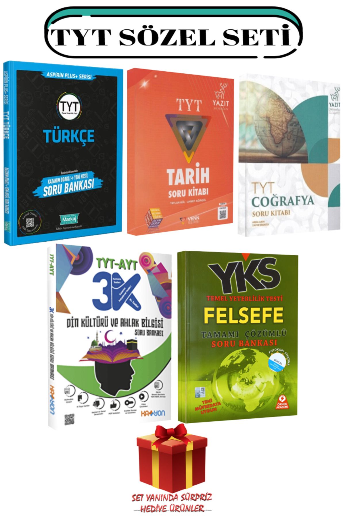 Yazıt Yayınları TYT Sözel Seti: Türkçe+Tarih+Coğrafya+Din Kültürü ve Ahlak Bilgisi+Felsefe Soru Bankası+Hediye