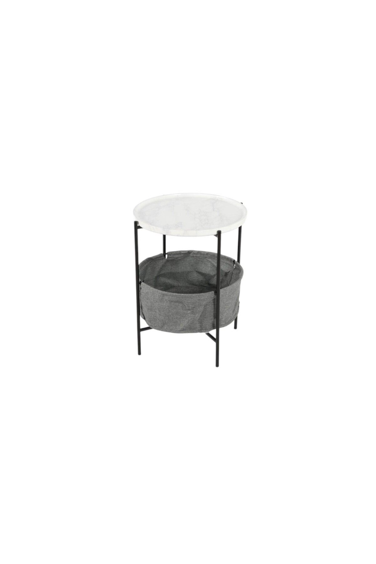 mr-everything-Side table with removable white marble top and gray fabric storage basket, the perfect solution for stylish storage 2
