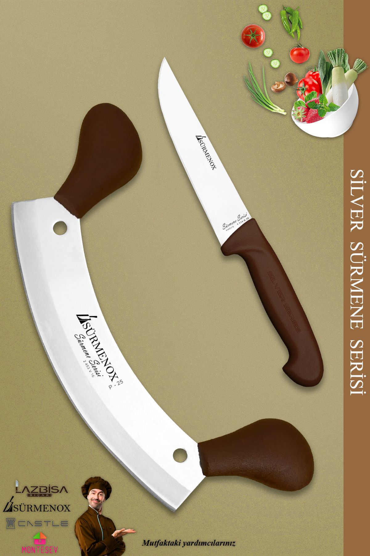 SÜRMENOX Sürmene Silver Serisi Kahve Sap Mutfak Bıçak Bıçağı Kıyma Börek Bıçağı Pizza Bıçağı 2 Li ( Srm-034)
