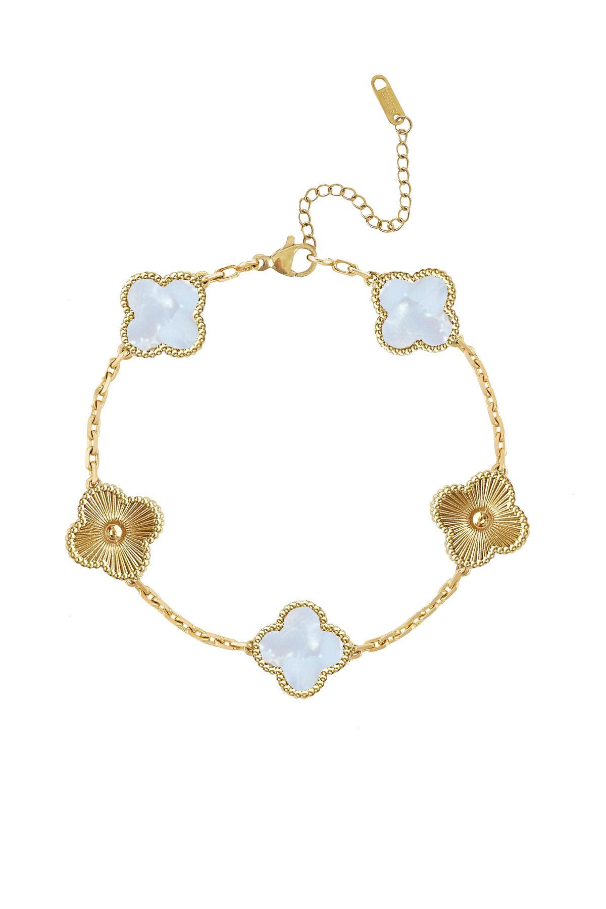 Atelier Duygu 12MM | White - Gold Clover Bileklik