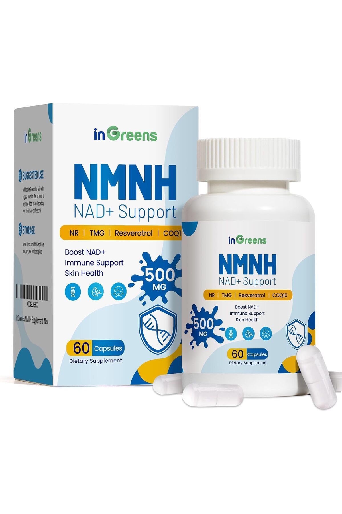 inGreens NMNH Alternative with TMG, Resveratrol, COQ10, NAD Anti Aging, Energy, Boost 500mg 60 Caps