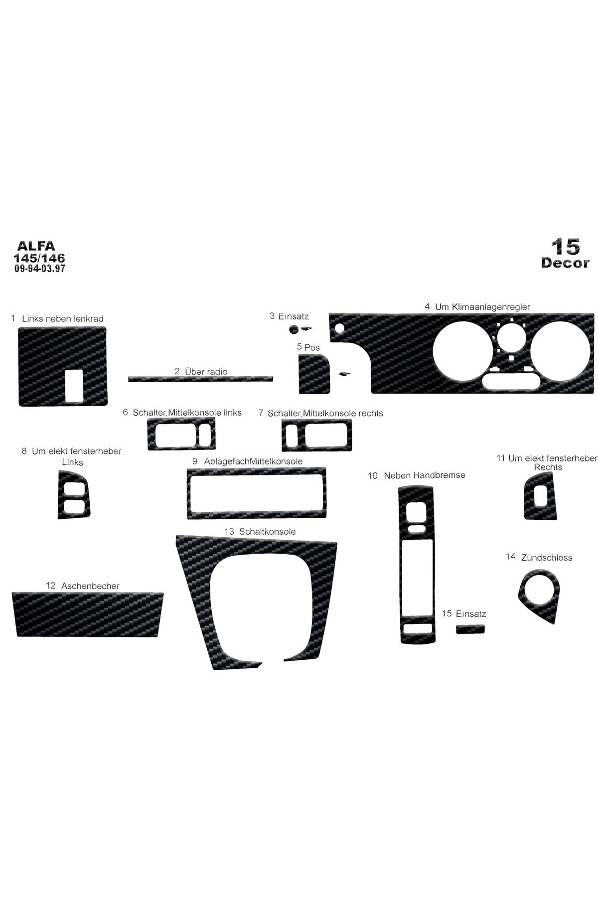 Marscockpitdesign Alfa 145/146 Konsol-Torpido Kaplama 1994-1997 15 Parça