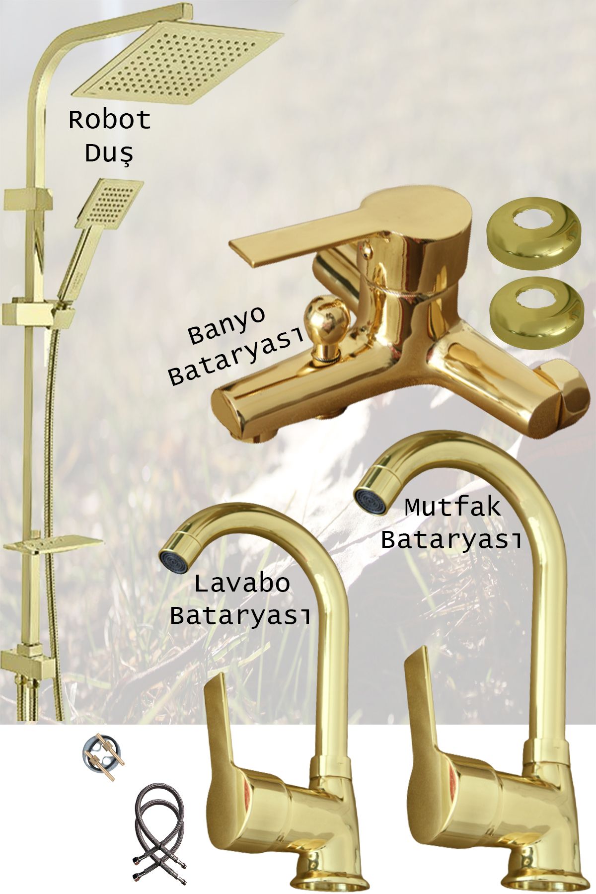 LPD LİDER Robot Tepe Duş Seti Mutfak Banyo Lavabo Bataryası Set Siyah Beyaz Krom Gold