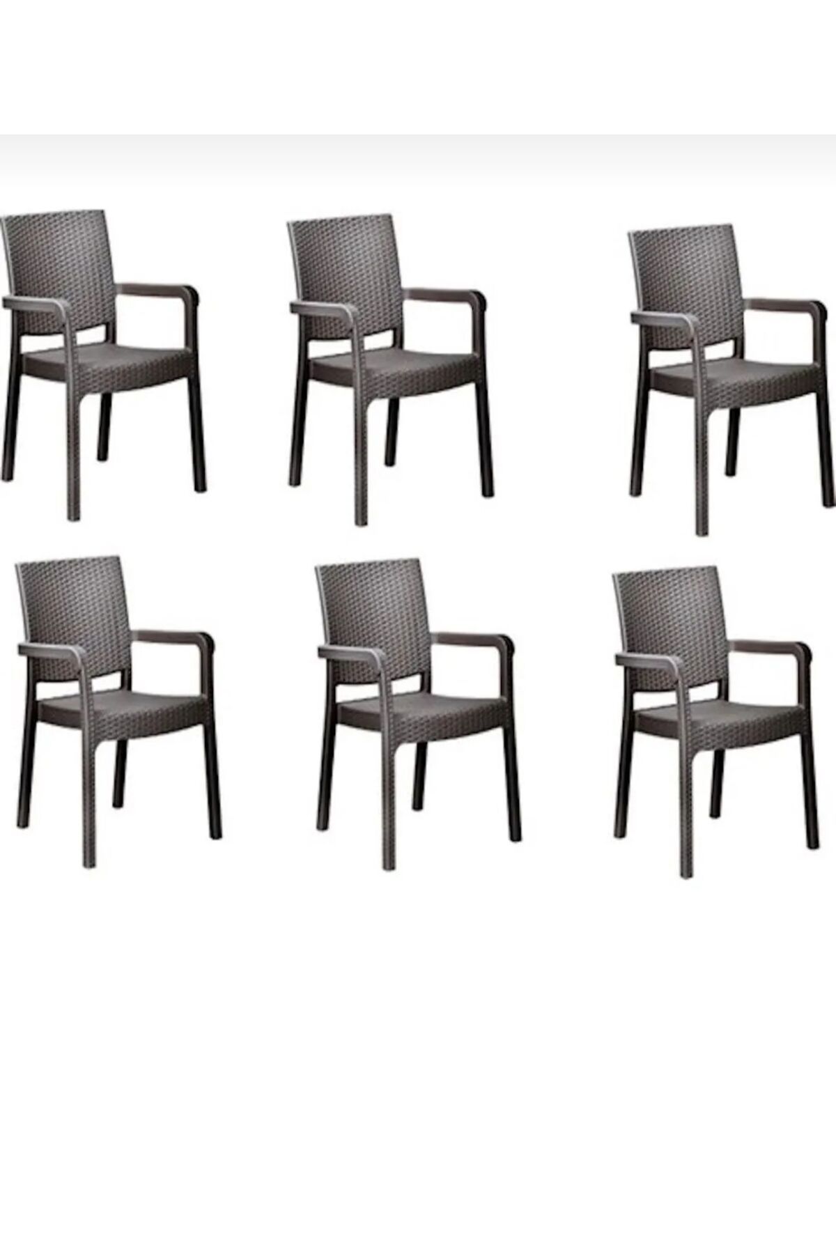 holzwelt 6 Adet Rattan Koltuk Sandalye Bahçe Balkon Sandalyesi 6'lı Plastik Sandalye Kollu Rattan Sandalye