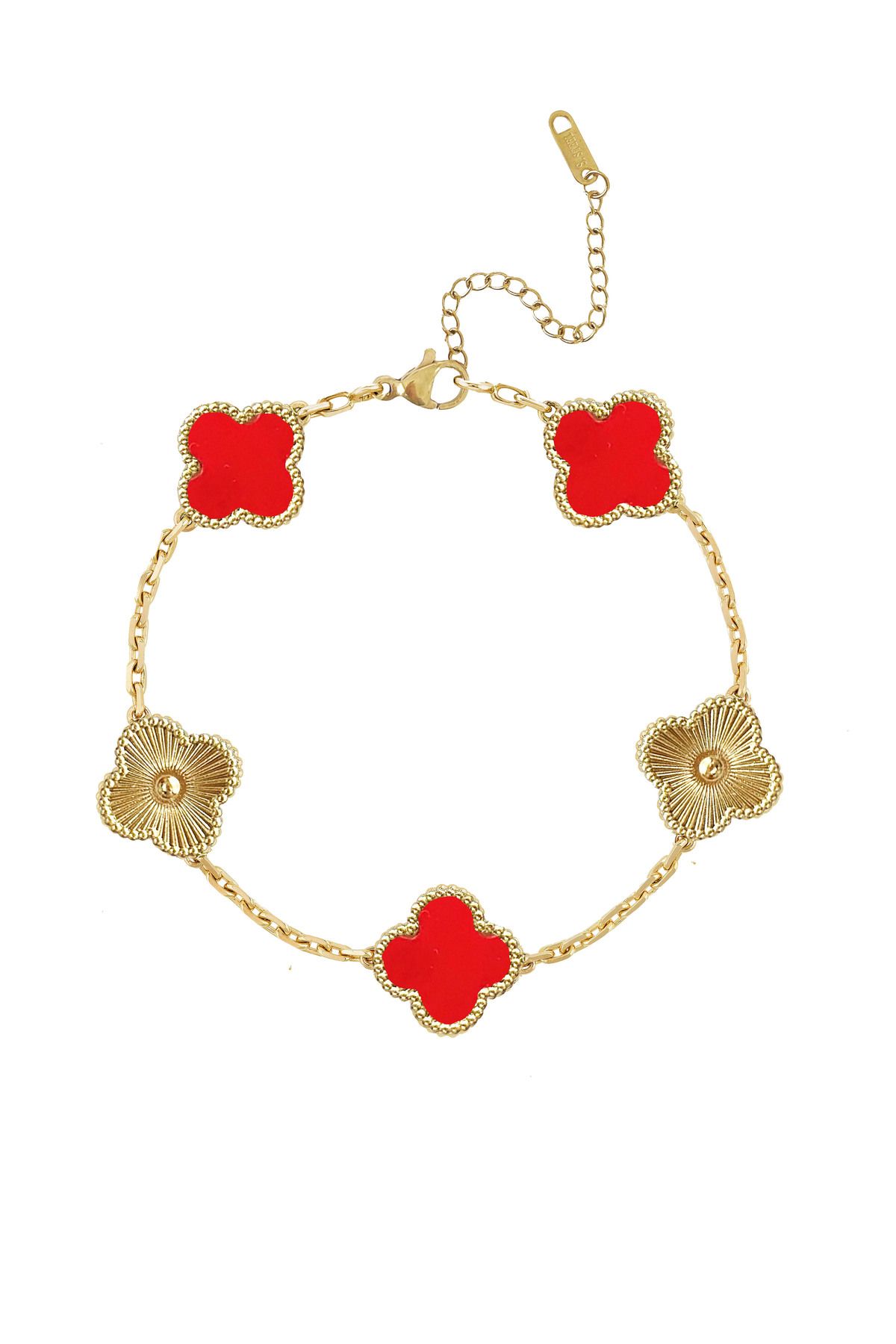 Atelier Duygu 12MM | Red - Gold Clover Bileklik