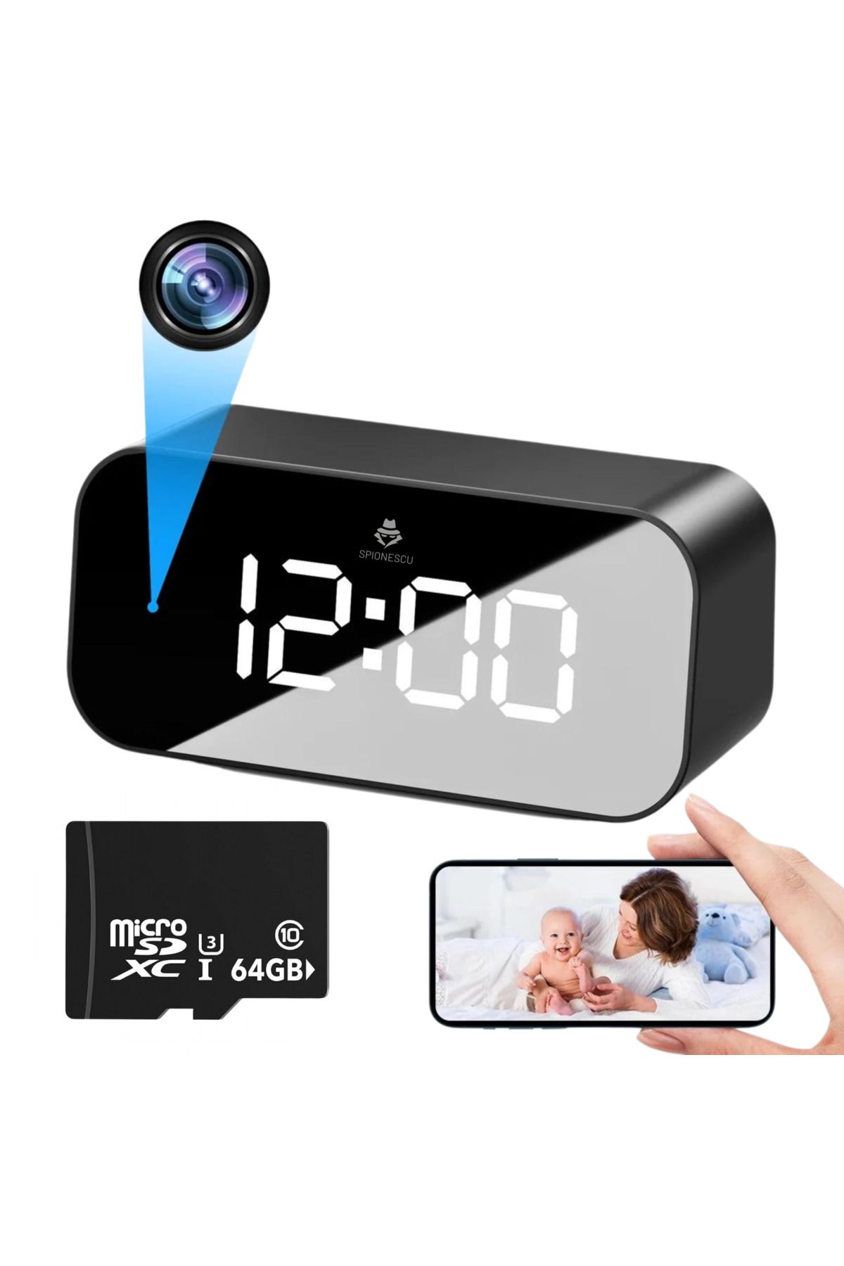 Spionescu-Spy watch with hidden camera, TC100, WIFI, 166° angle, night vision, motion detection, 1200 mAh 11