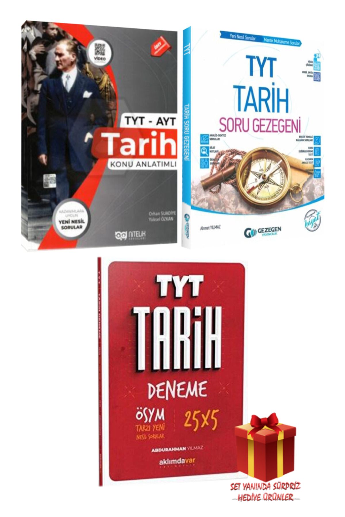 Nitelik Yayınları TYT AYT Tarih Konu Anlatımı+ Gezegen TYT Tarih Soru Bankası+ AklımdaVar Tarih 25X5 Deneme+ Hediye
