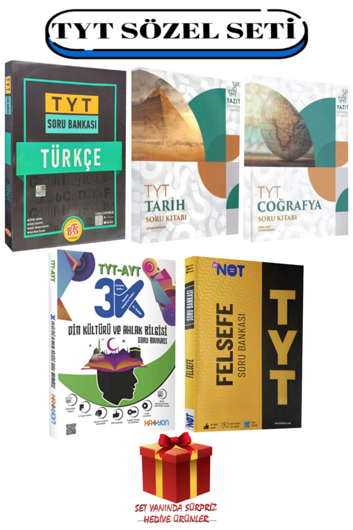 Yazıt Yayınları TYT Sözel Seti: Türkçe+Tarih+Coğrafya+Din Kültürü ve Ahlak Bilgisi+Felsefe Soru Bankası+Hediye