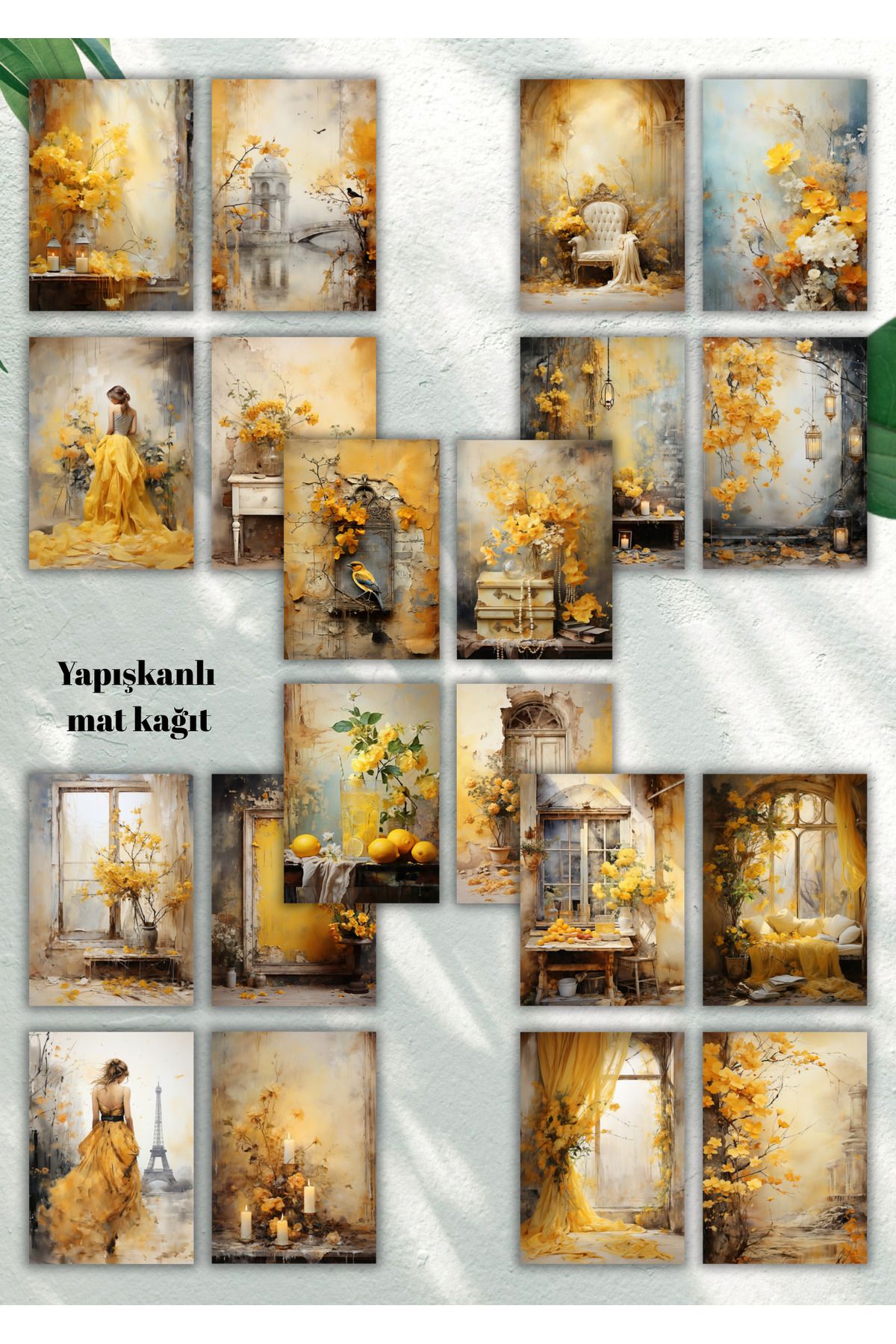 aysaplanner Sarı Renkli Scrapbook Kağıdı Seti - 20 Adet A6 Boy (El İşi Kağıdı)