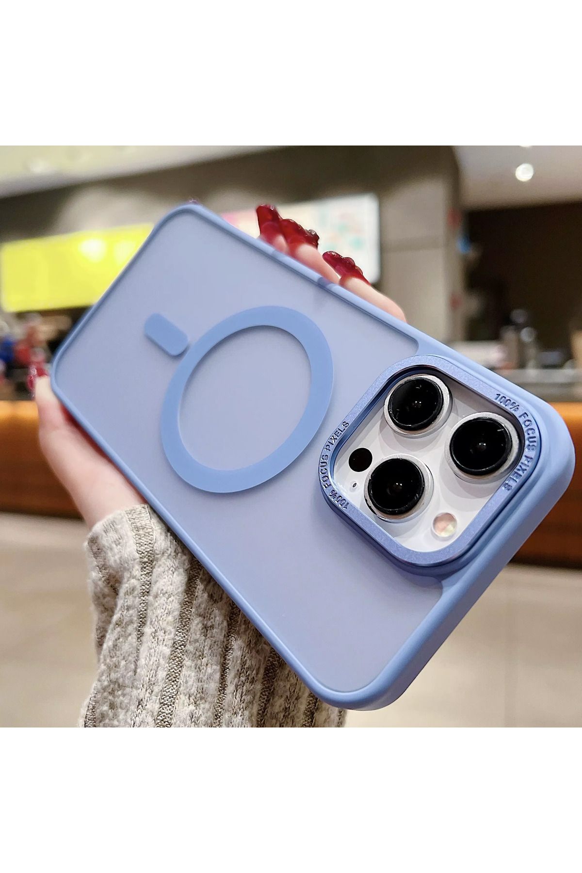 EDELFU iPhone 14 PRO Darbeye Dayanıklı Mat ve Magsafeli Koruyucu Metal Kamera Çerçeveli Kılıf