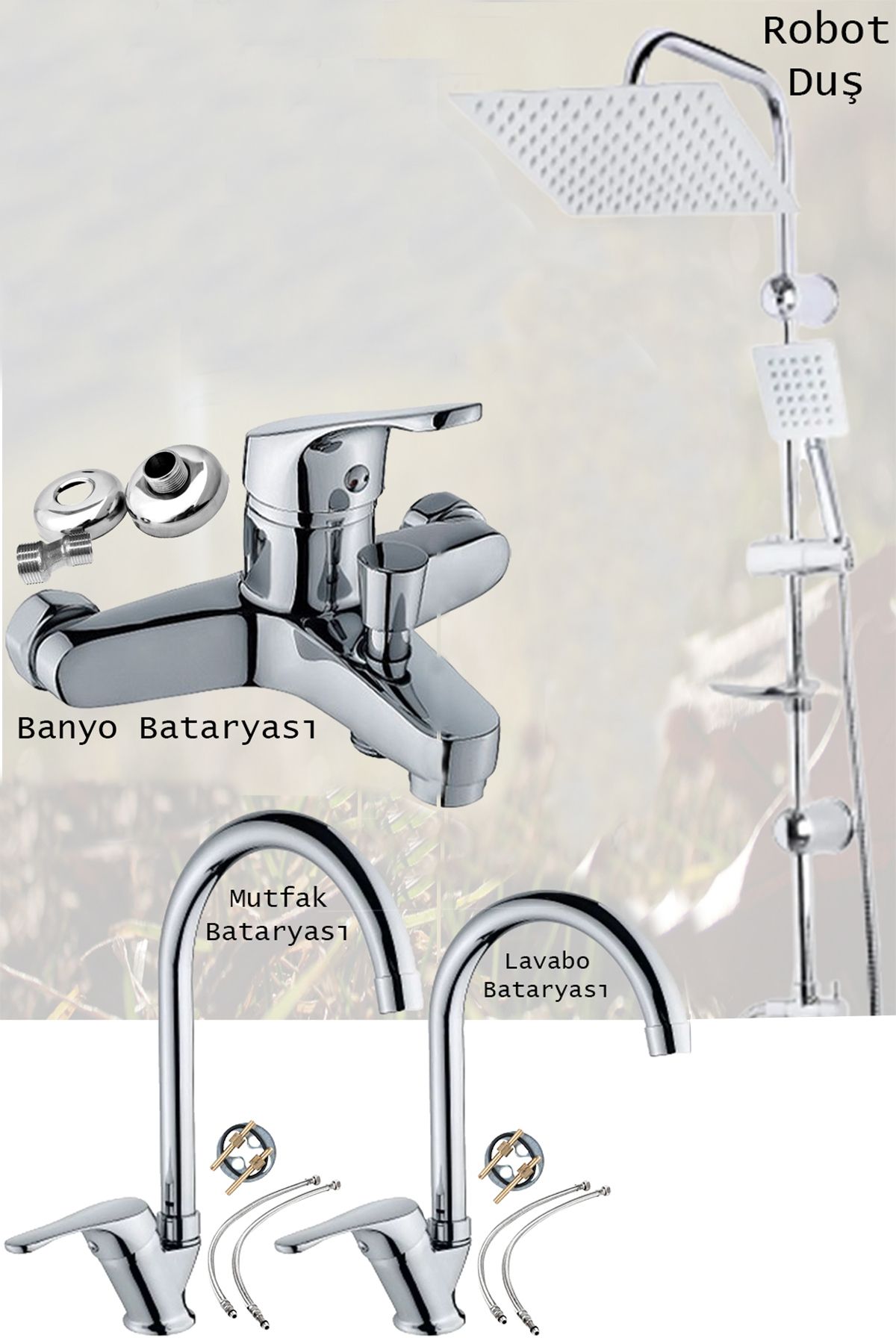 LPD LİDER Robot Tepe Duş Seti Mutfak Banyo Lavabo Bataryası Set Siyah Beyaz Krom Gold