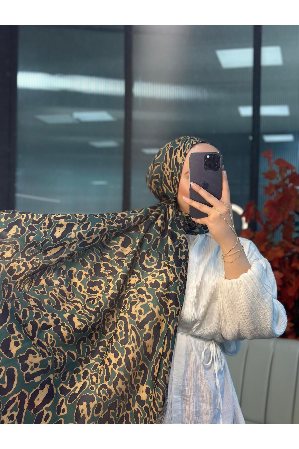 Oxygen Scarfs Ala Leopar Desen Naturel Pamuk Şal