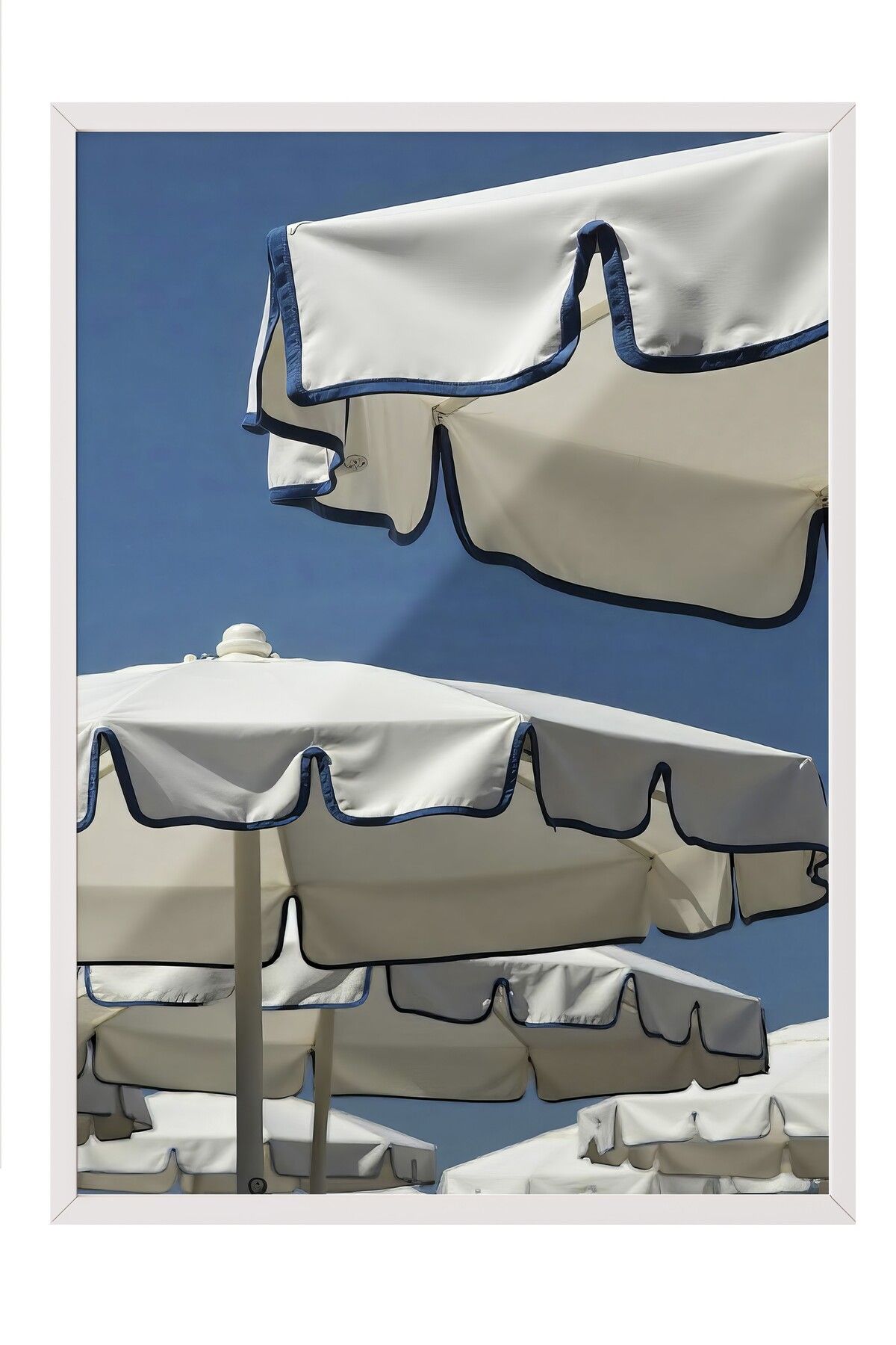 Postifull-White Framed Poster, Beach Umbrellas, Photo, Blue Color Poster, 2025 Summer Selection, No:109658 1