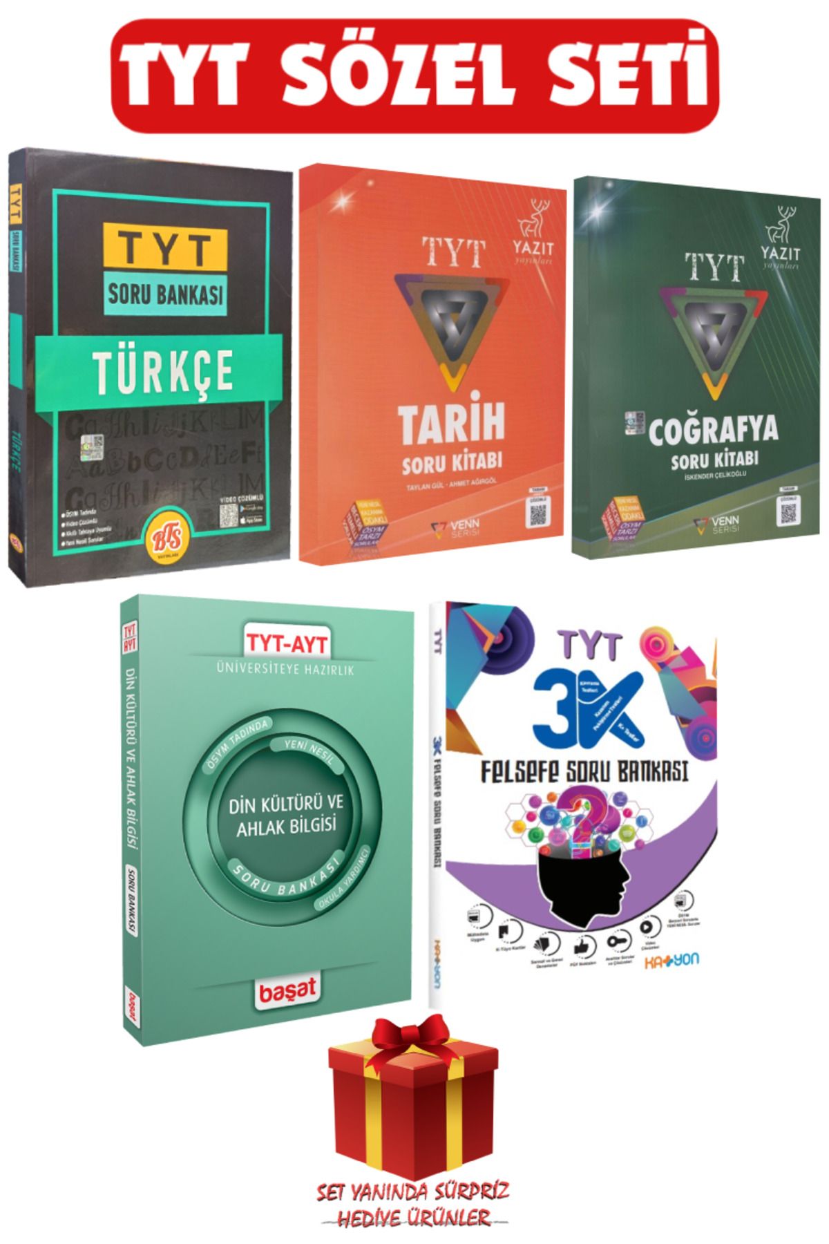 Başat Yayınları TYT Sözel Seti: Türkçe+Tarih+Coğrafya+Din Kültürü ve Ahlak Bilgisi+Felsefe Soru Bankası+Hediye