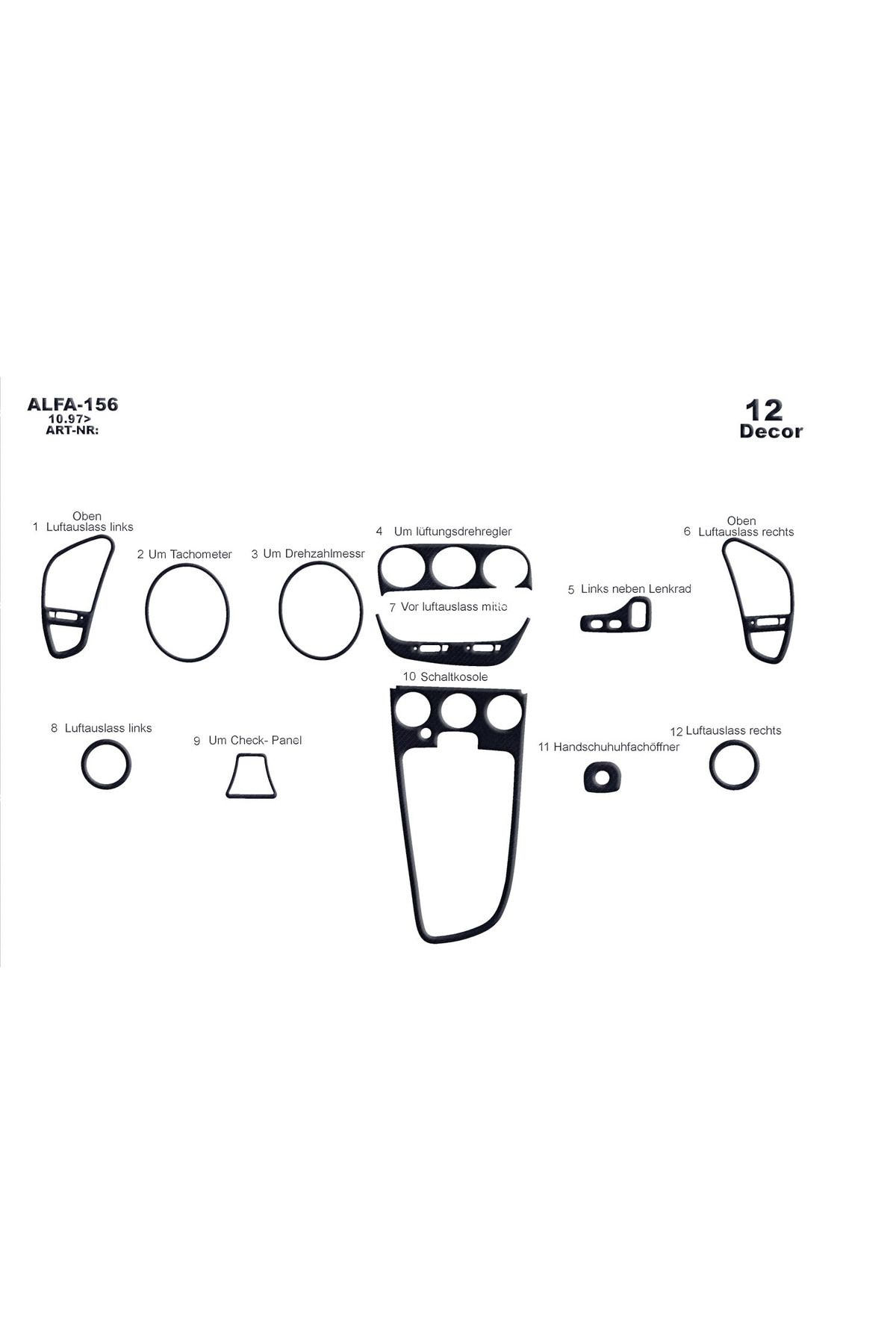 Marscockpitdesign Alfa 156 Konsol-Torpido Kaplama 1997 12 Parça