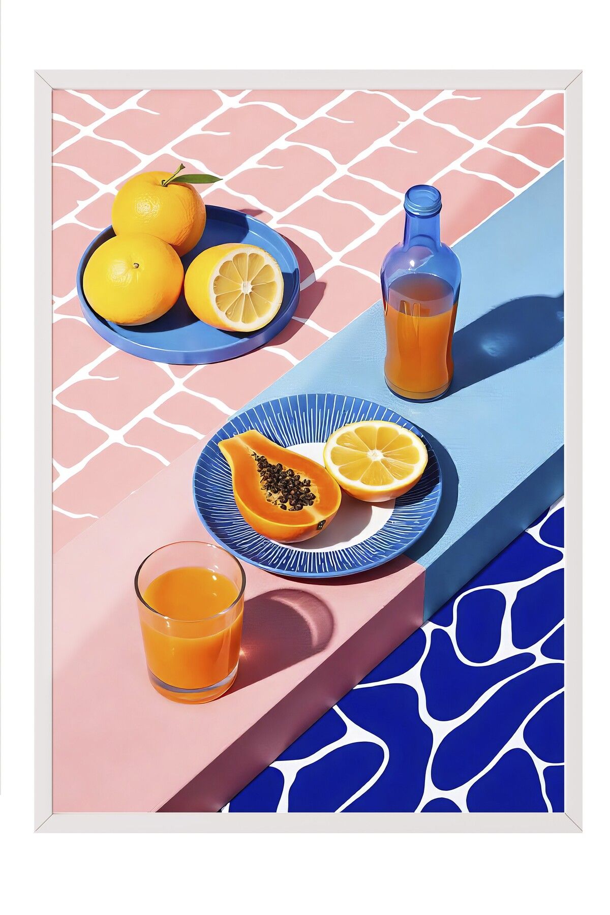Postifull Beyaz Çerçeveli Tablo, Portakallar ve Limonlar, İllüstrasyon, Maximalist, Pembe Renk Poster, 2025 Ya
