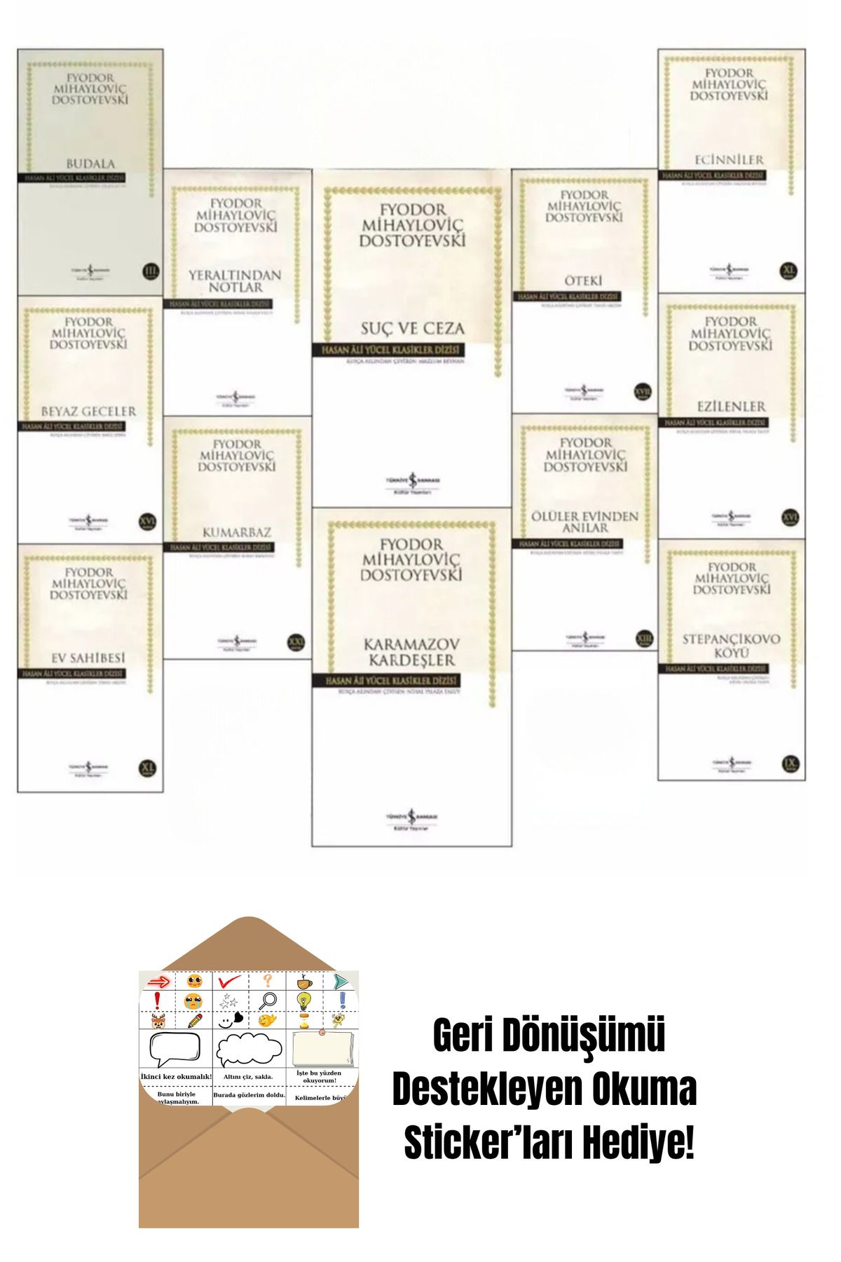 TÜRKİYE İŞ BANKASI KÜLTÜR YAYINLARI Dostoyevski 12 Kitap Set + Okuma Sticker'ları