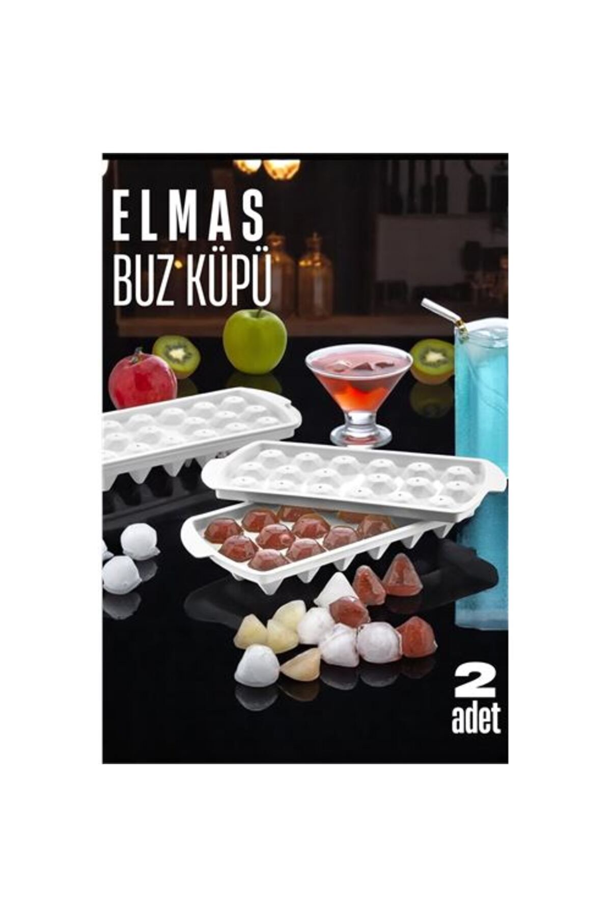 Toptan Bulurum Buz Kalıbı ELMAS İçecek Buz Kalıbı - Mutfak Buz Kalıbı Kolay Çıkarılır Buz Kalıbı 2 ADET