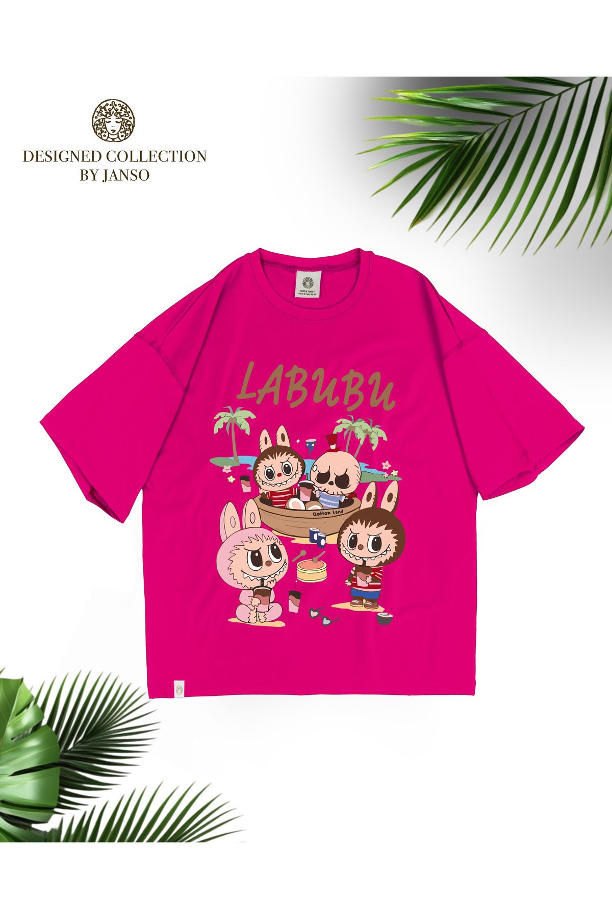 JANSO GROUP - KADIN KISA KOLLU TSHIRT BASKILI OVERSİZE PAMUKLU